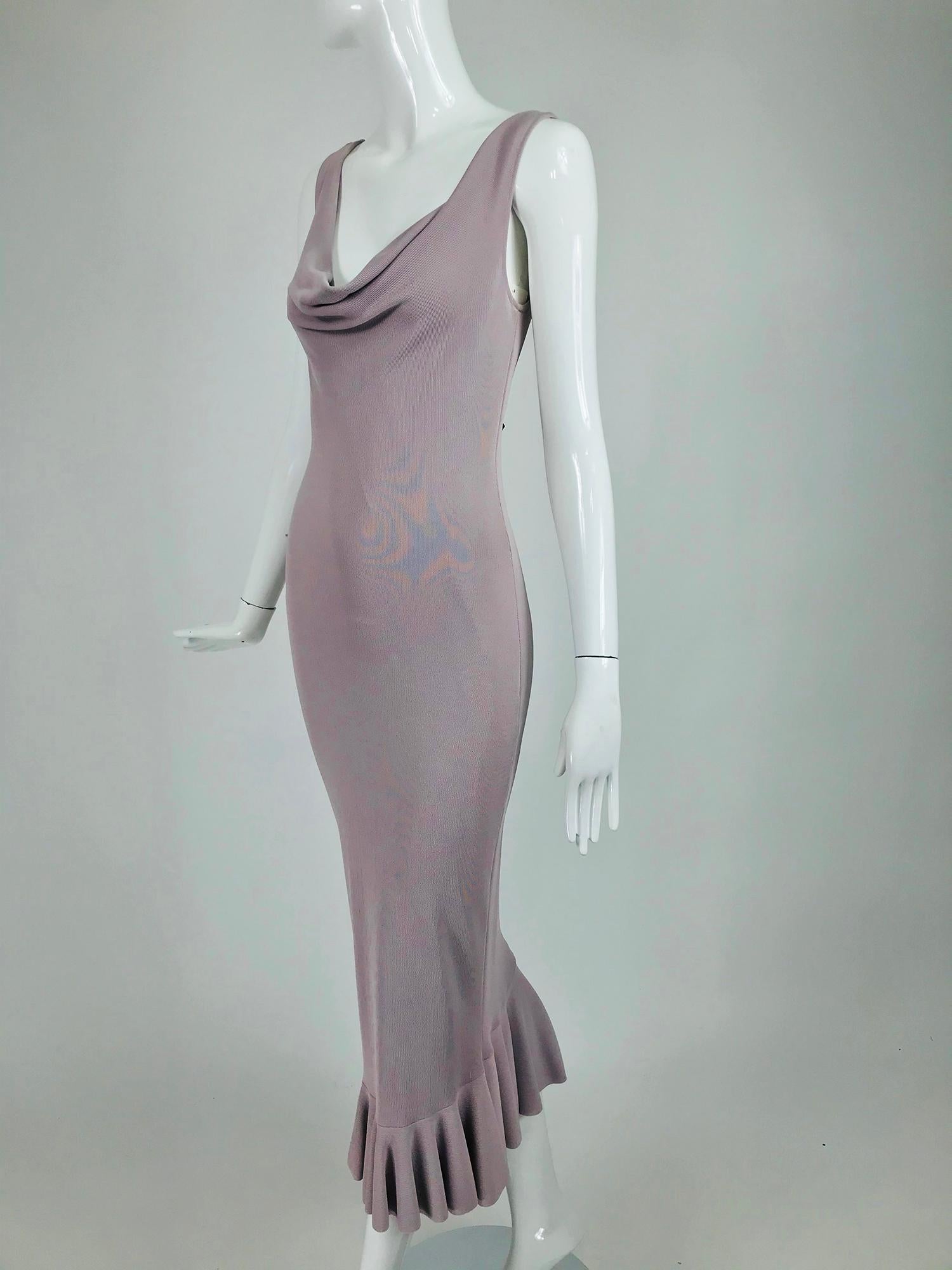 Alexander McQueen Lavender Knit Dress with Black Ribbon Tie Back 5