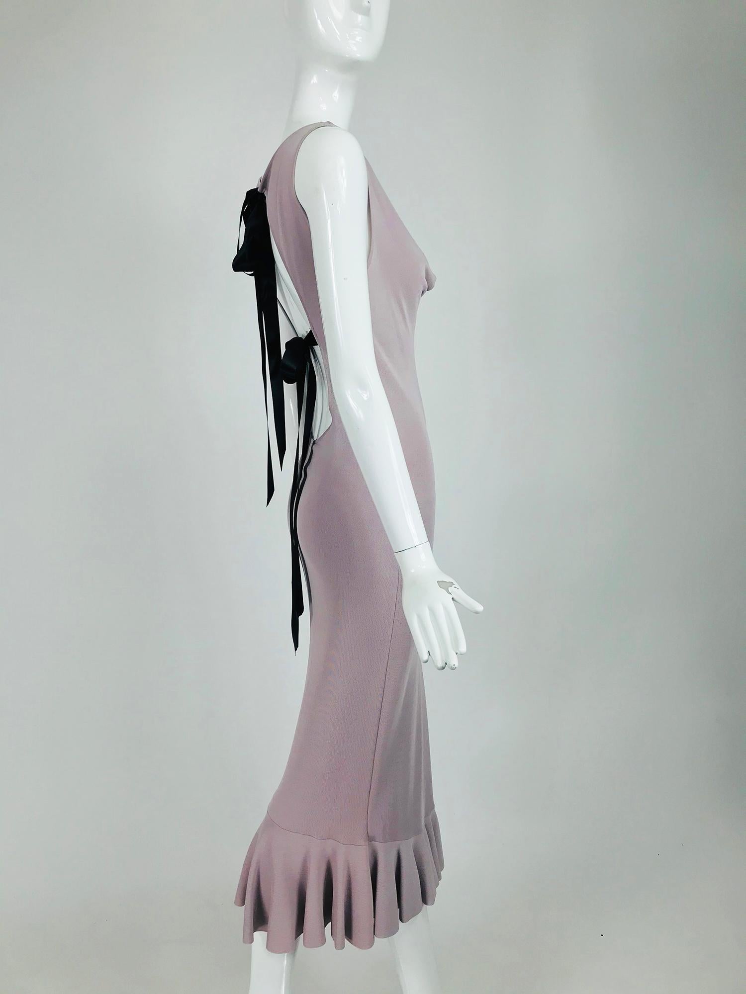 Alexander McQueen Lavender Knit Dress with Black Ribbon Tie Back In Excellent Condition In West Palm Beach, FL