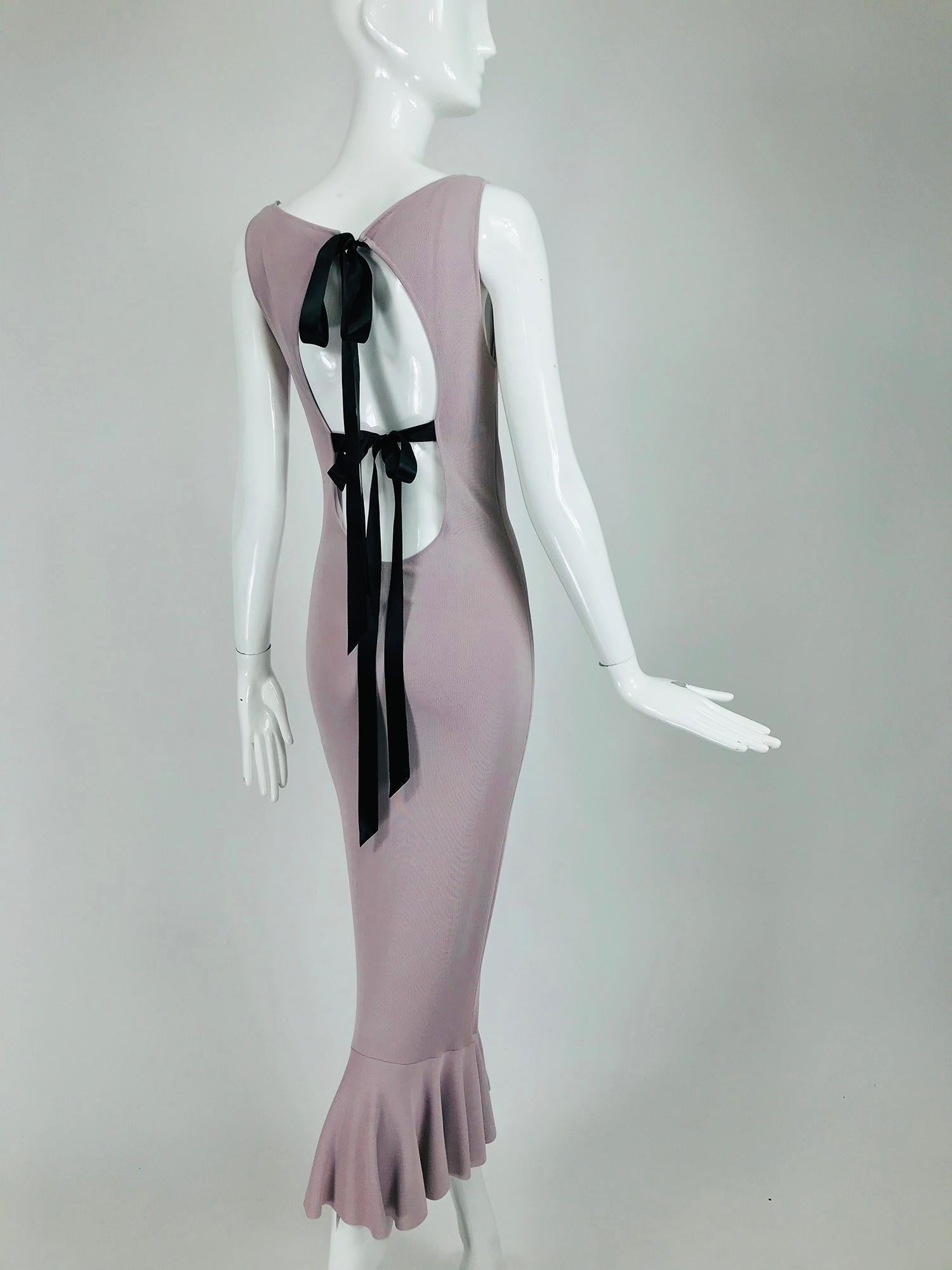 Women's Alexander McQueen Lavender Knit Dress with Black Ribbon Tie Back