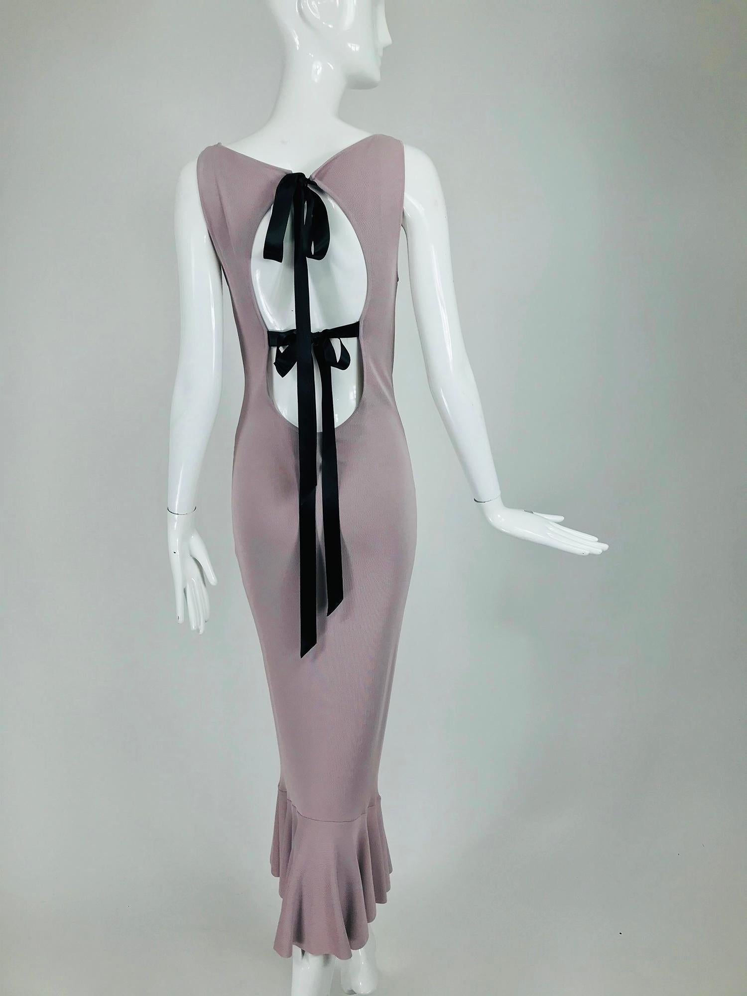 Alexander McQueen Lavender Knit Dress with Black Ribbon Tie Back 1