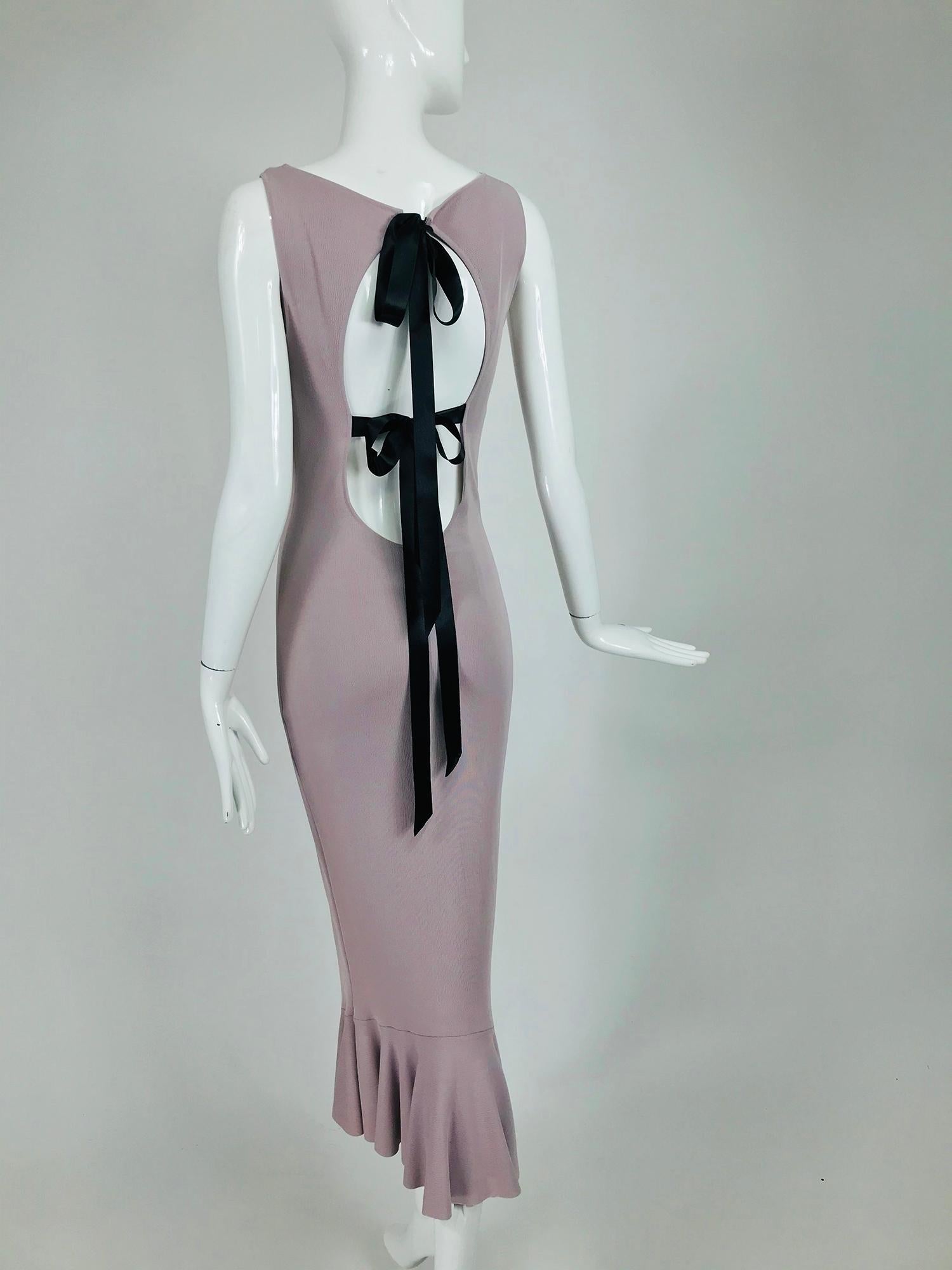 Alexander McQueen Lavender Knit Dress with Black Ribbon Tie Back 2