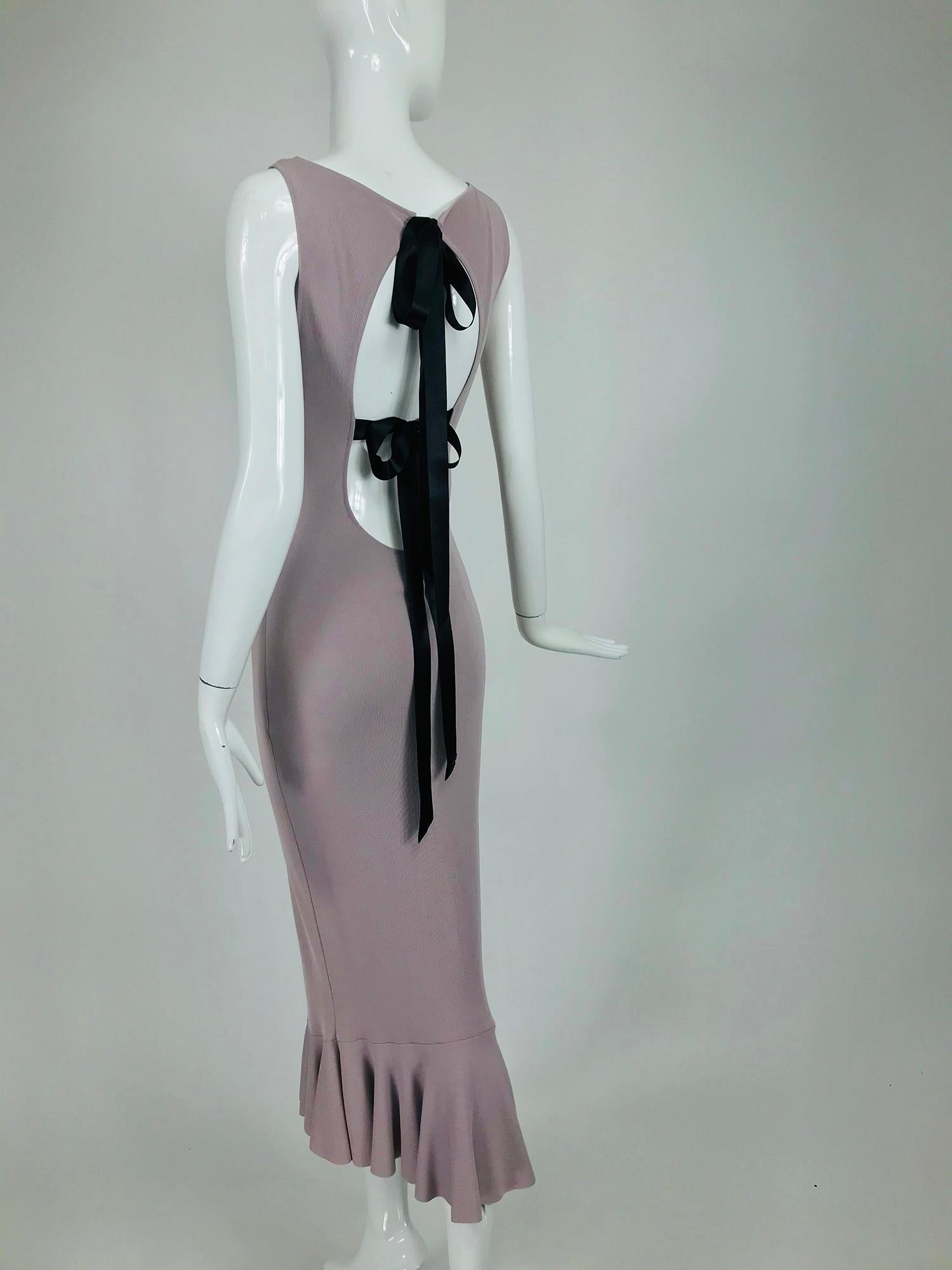 Alexander McQueen Lavender Knit Dress with Black Ribbon Tie Back 3