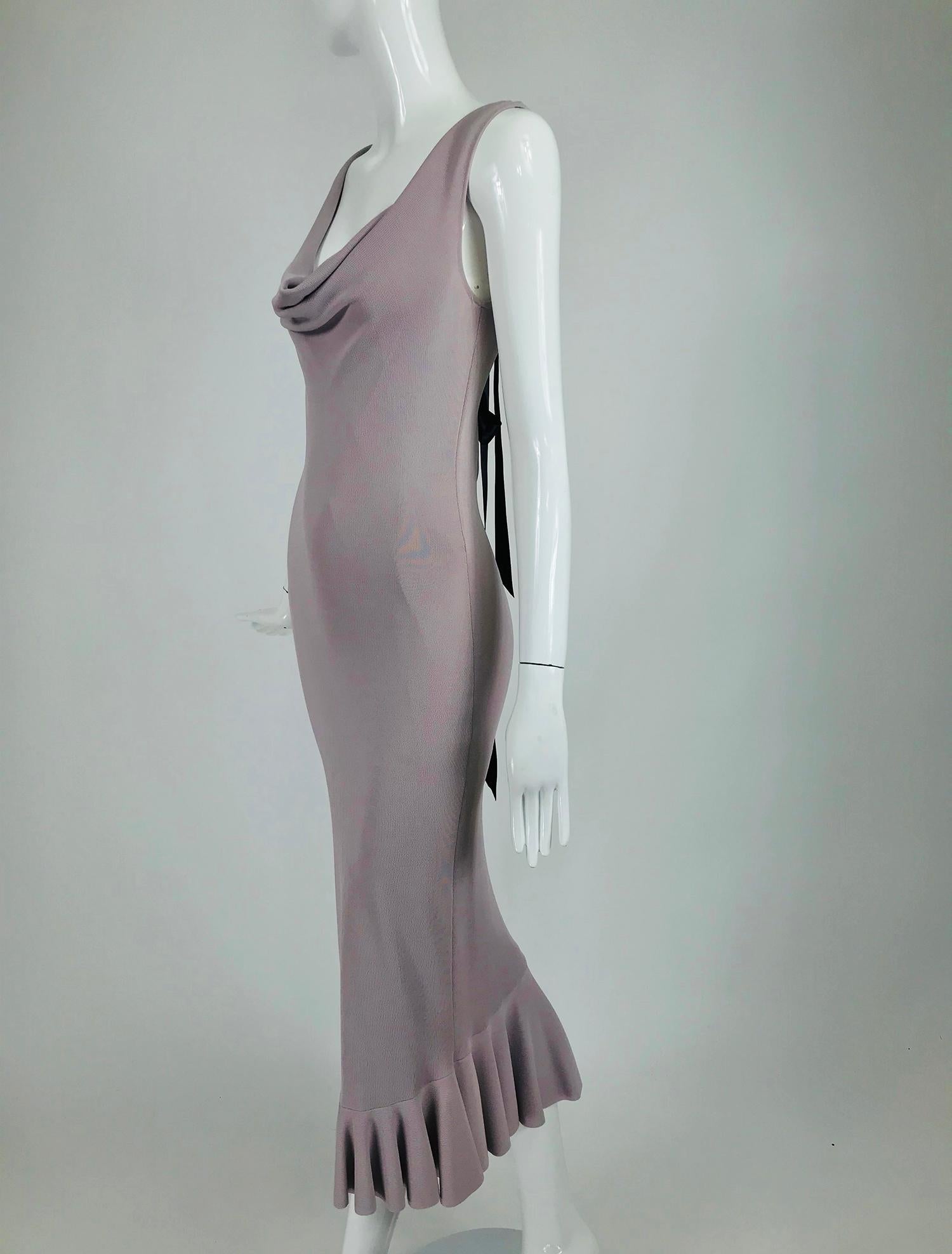 Alexander McQueen Lavender Knit Dress with Black Ribbon Tie Back 4
