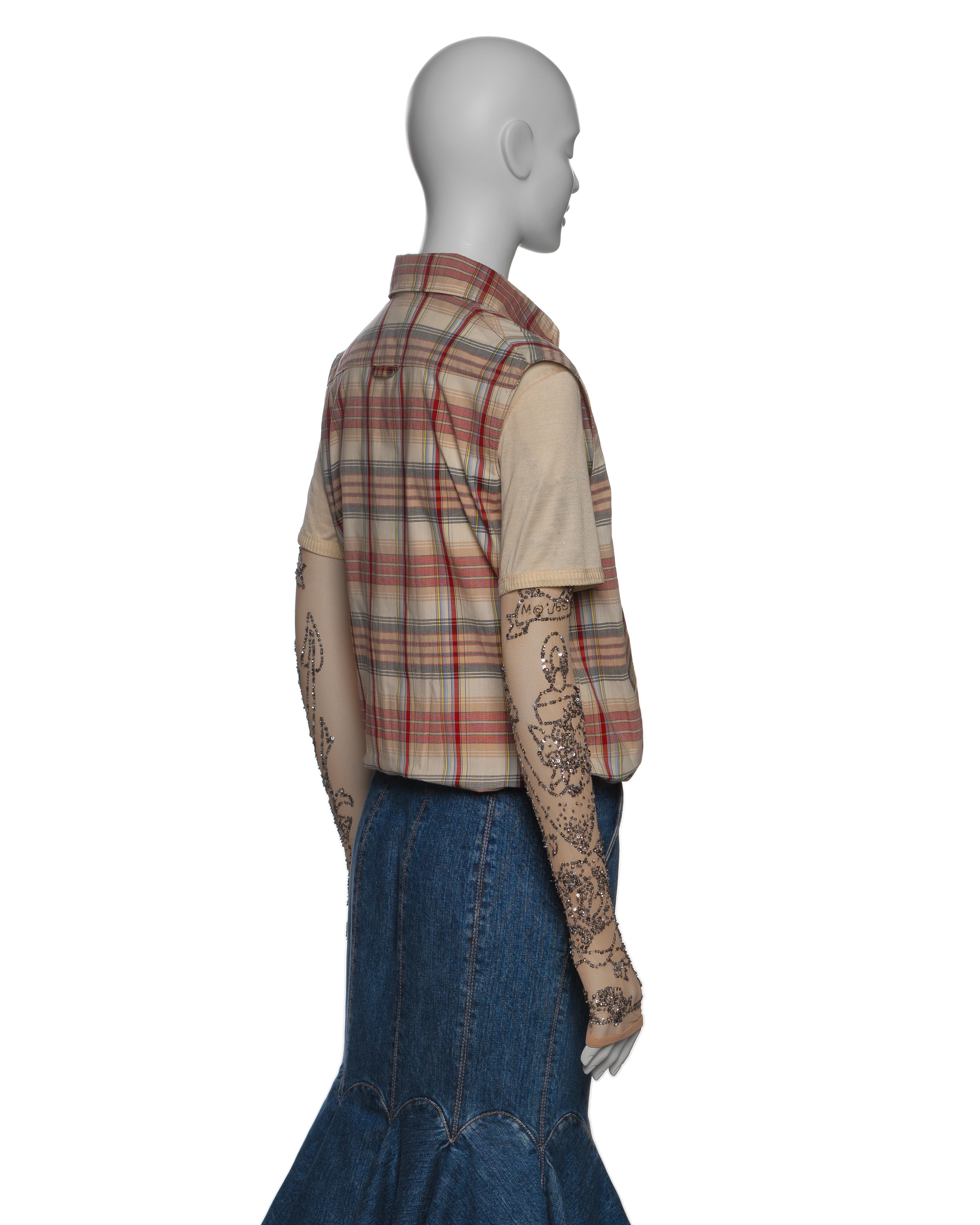 Alexander McQueen Layered Shirt and Denim Skirt Dress with Embroidery, SS 2004 For Sale 5