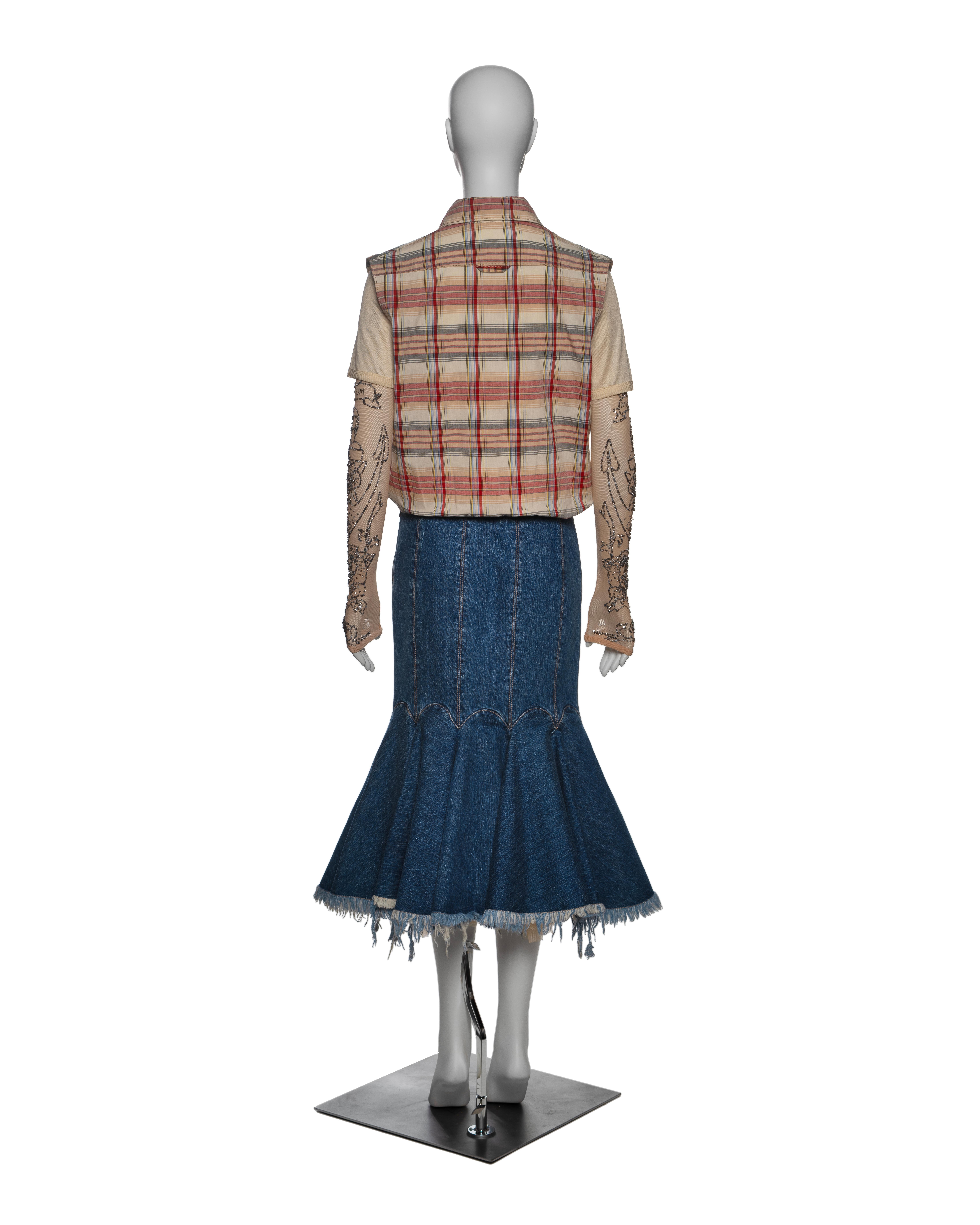 Alexander McQueen Layered Shirt and Denim Skirt Dress with Embroidery, SS 2004 For Sale 7