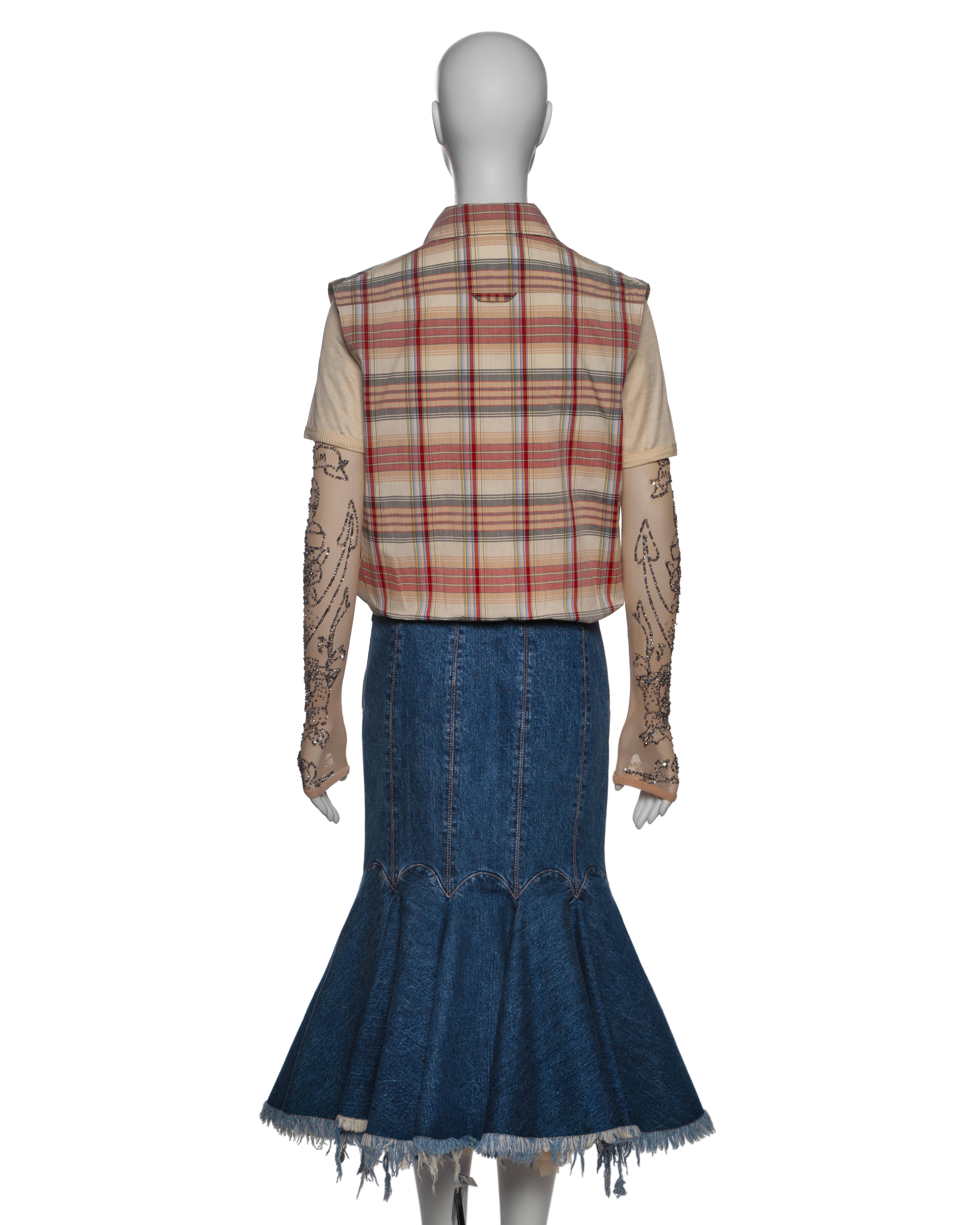Alexander McQueen Layered Shirt and Denim Skirt Dress with Embroidery, SS 2004 For Sale 8