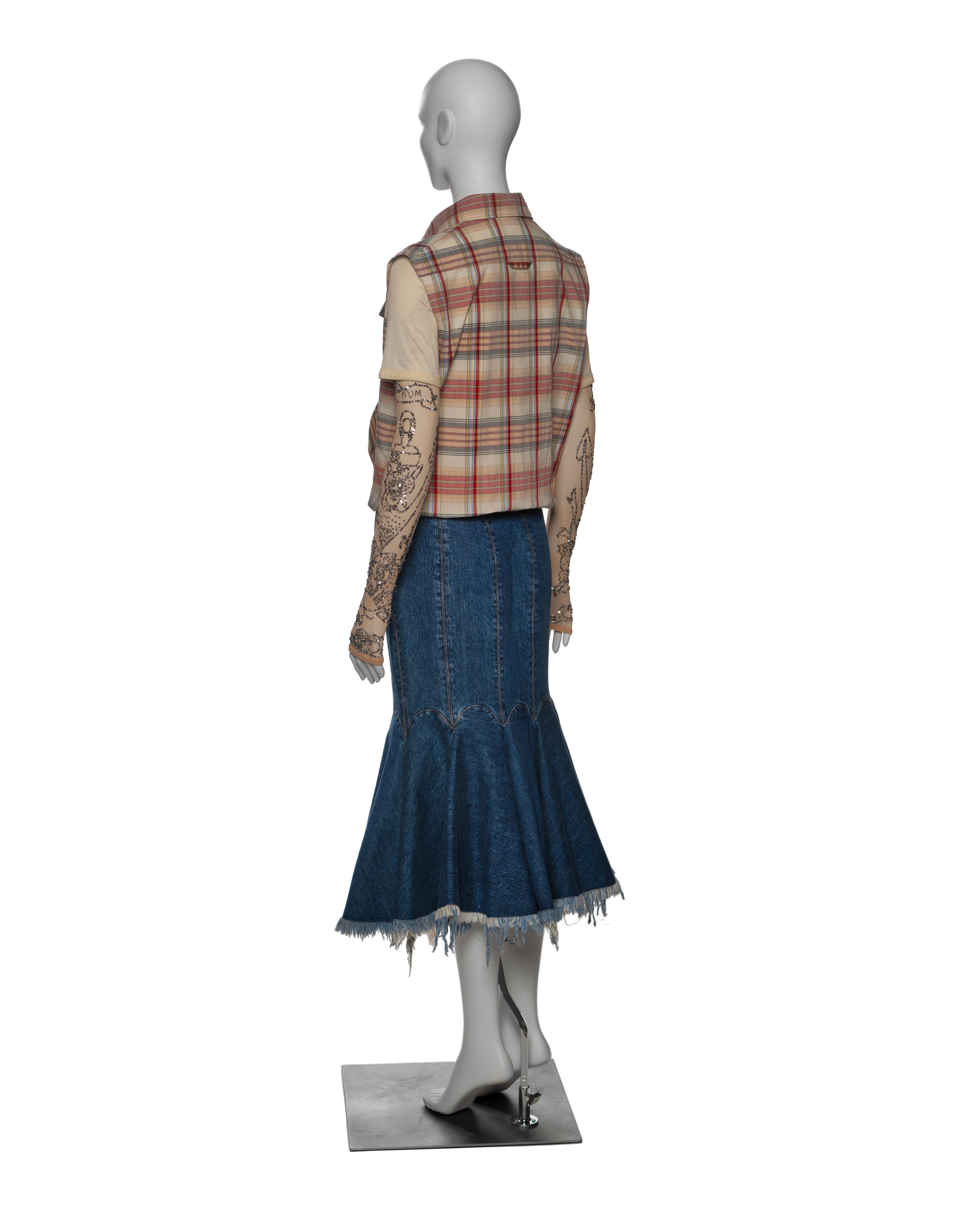 Alexander McQueen Layered Shirt and Denim Skirt Dress with Embroidery, SS 2004 For Sale 9