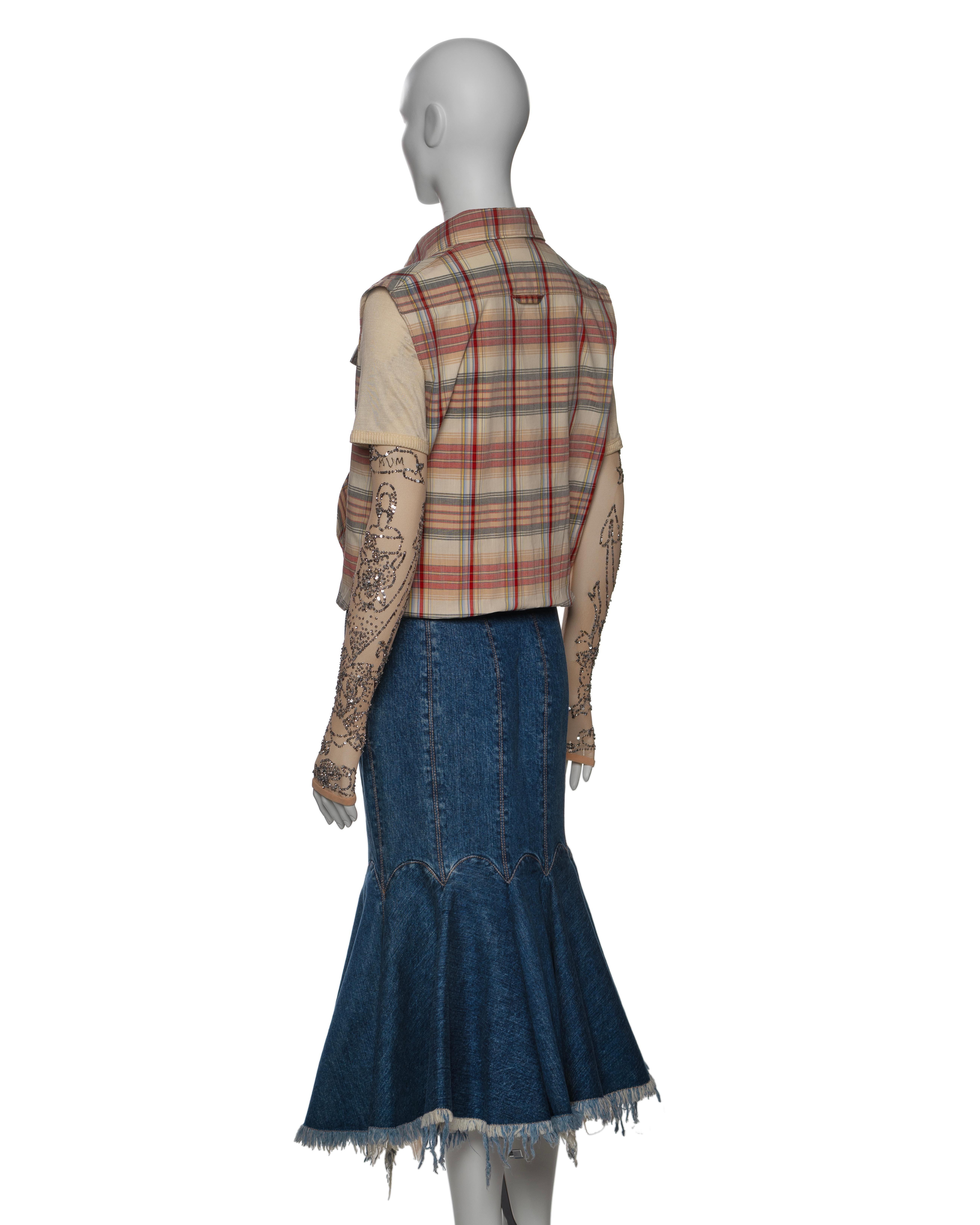 Alexander McQueen Layered Shirt and Denim Skirt Dress with Embroidery, SS 2004 For Sale 10