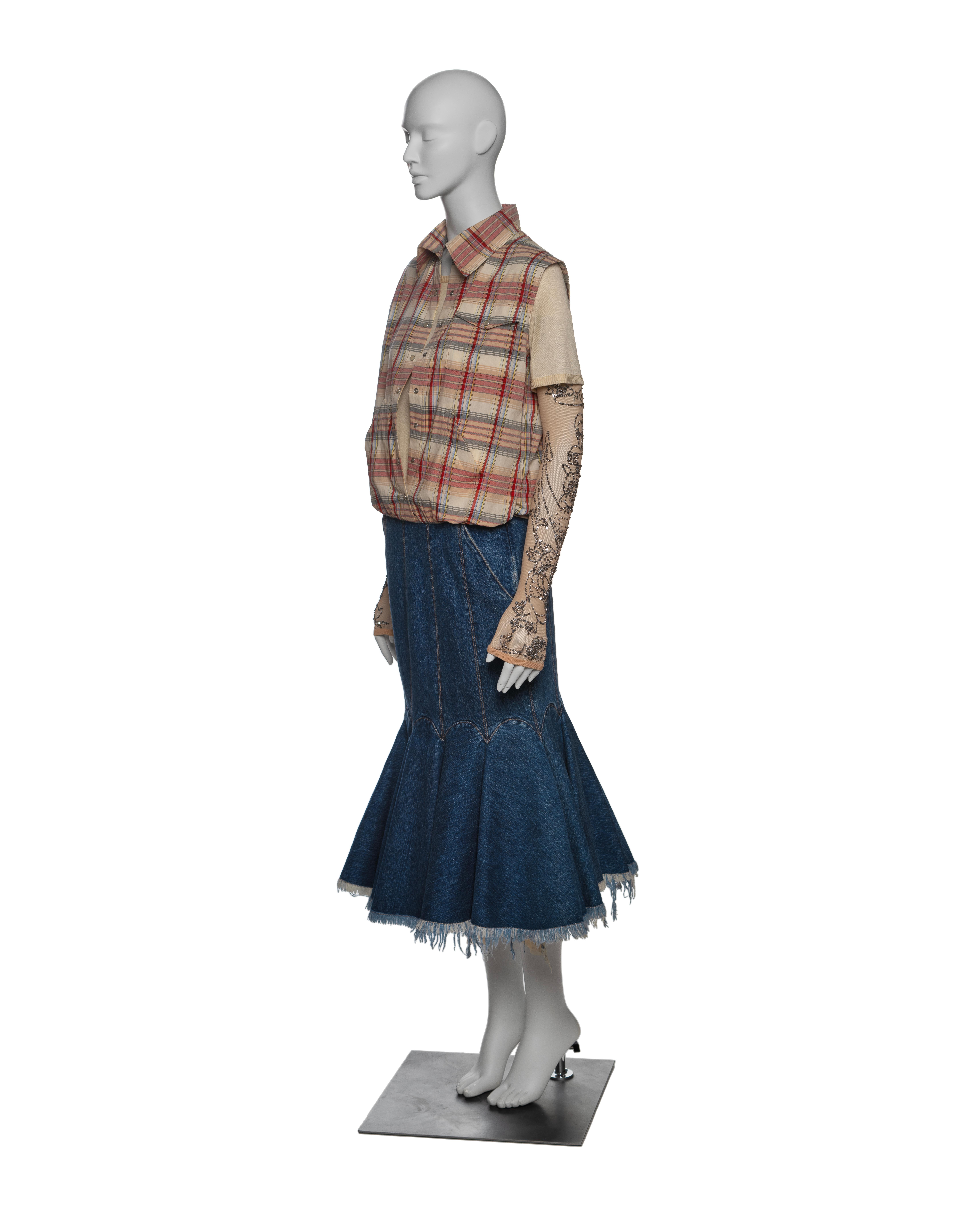 Alexander McQueen Layered Shirt and Denim Skirt Dress with Embroidery, SS 2004 For Sale 12