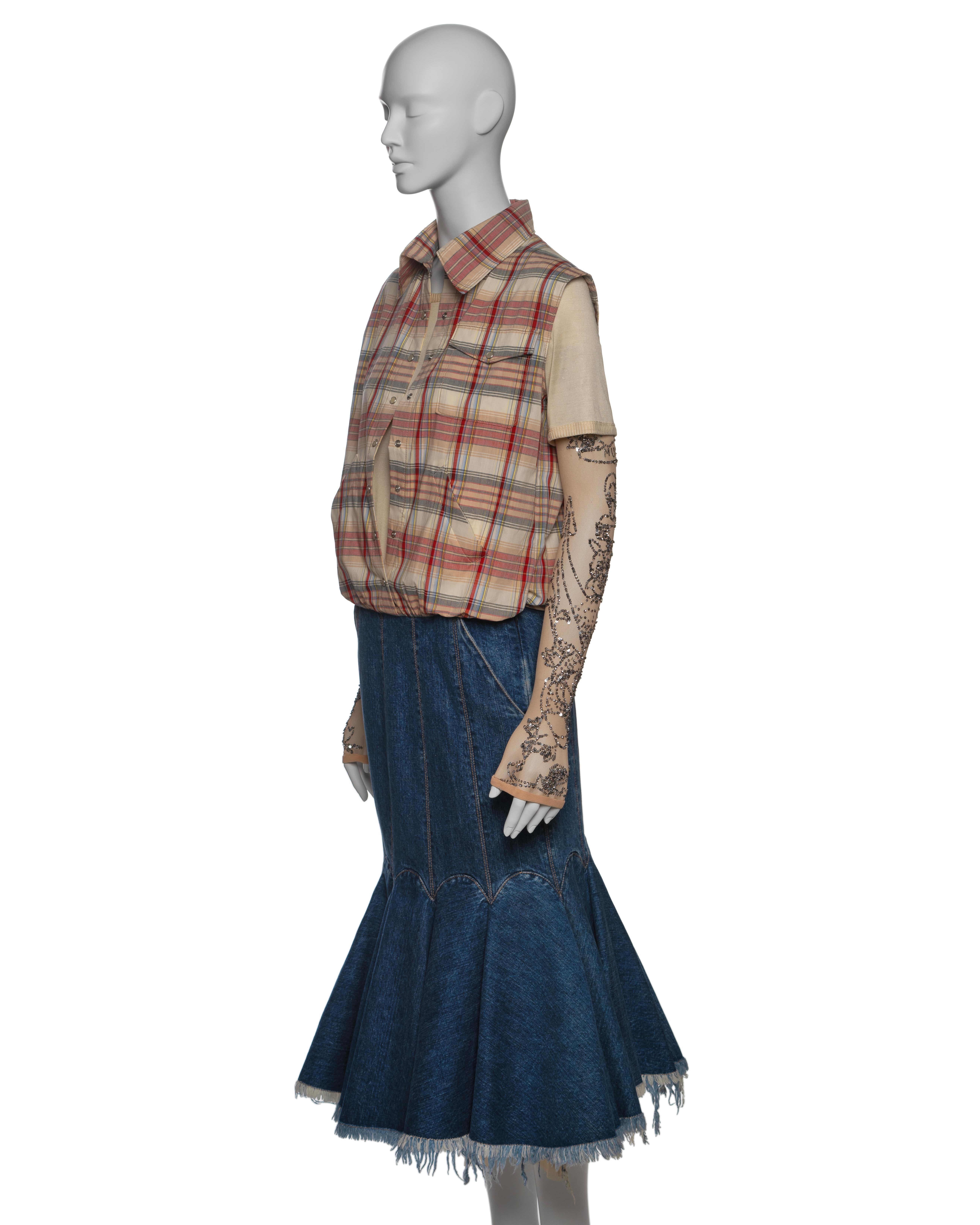 Alexander McQueen Layered Shirt and Denim Skirt Dress with Embroidery, SS 2004 For Sale 13