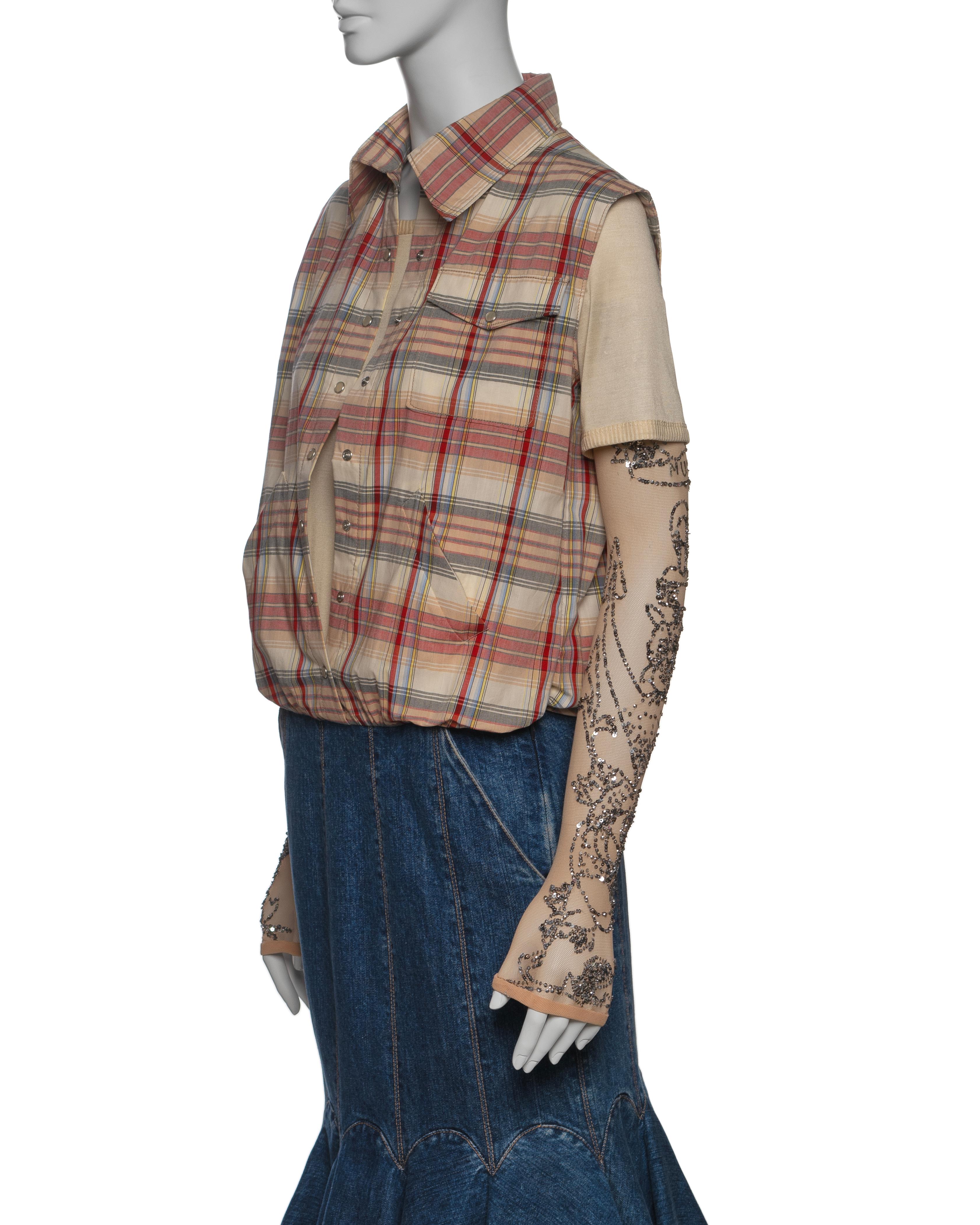 Alexander McQueen Layered Shirt and Denim Skirt Dress with Embroidery, SS 2004 For Sale 14