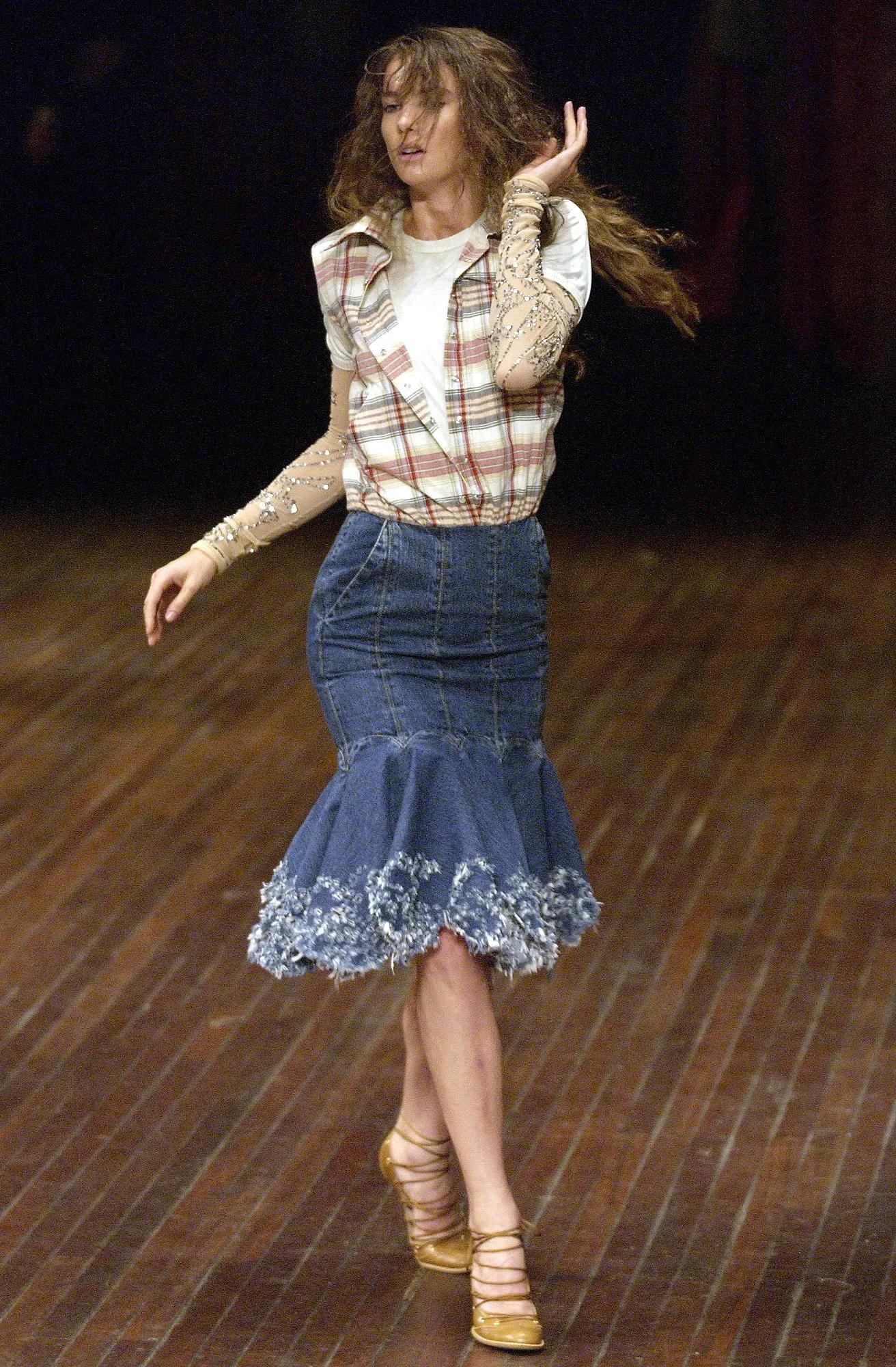 Black Alexander McQueen Layered Shirt and Denim Skirt Dress with Embroidery, SS 2004 For Sale