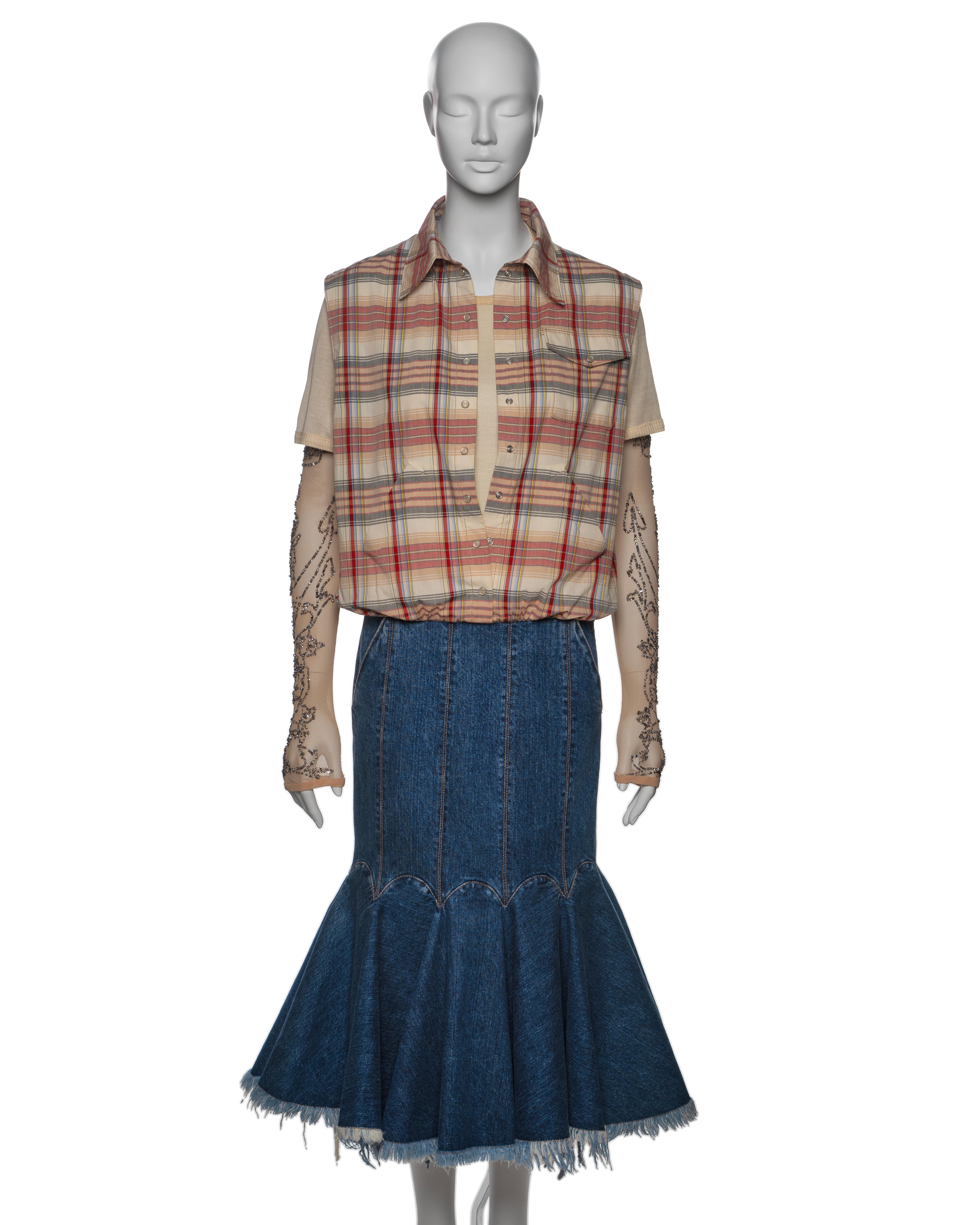 Alexander McQueen Layered Shirt and Denim Skirt Dress with Embroidery, SS 2004 In Excellent Condition For Sale In London, GB