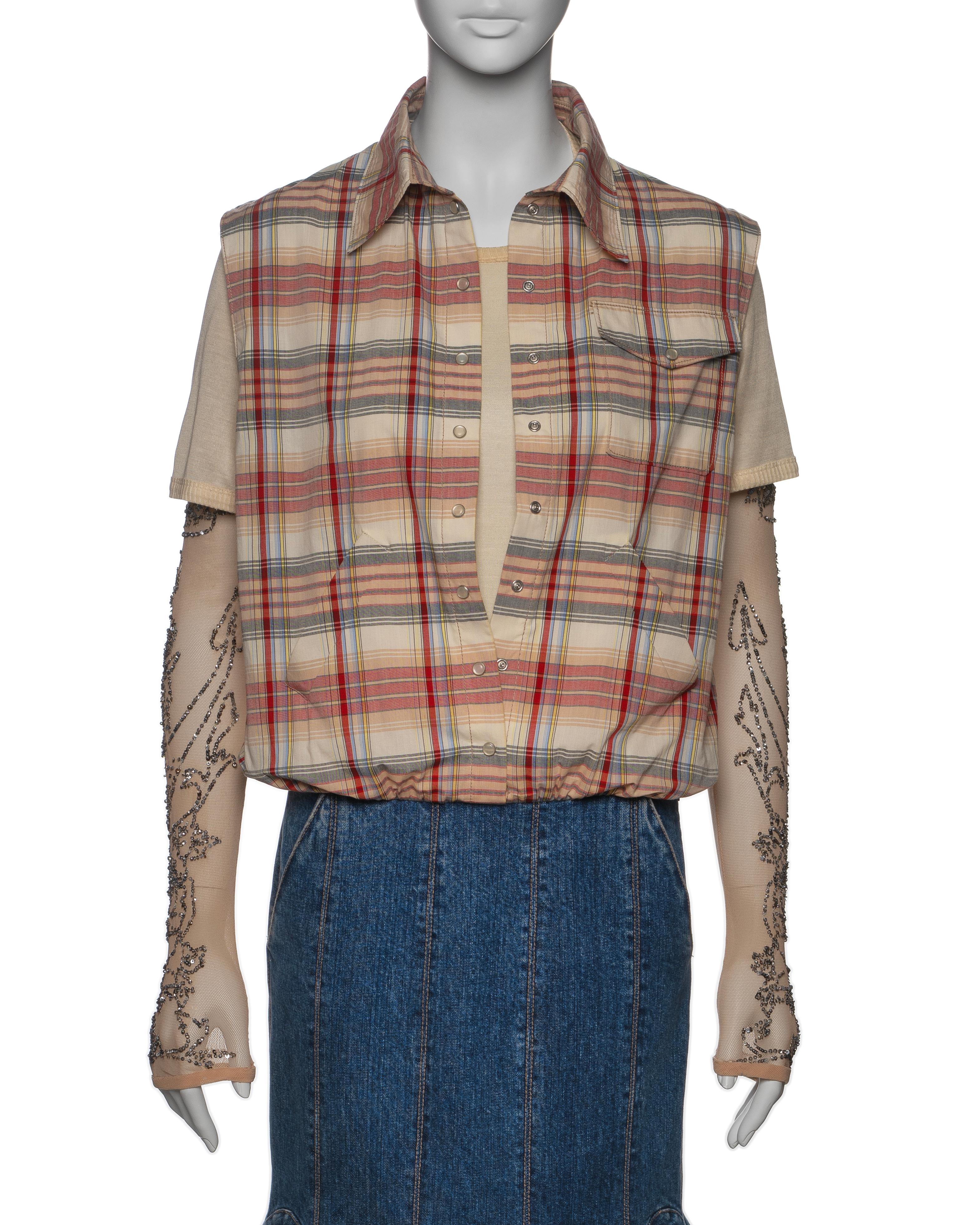 Women's Alexander McQueen Layered Shirt and Denim Skirt Dress with Embroidery, SS 2004 For Sale