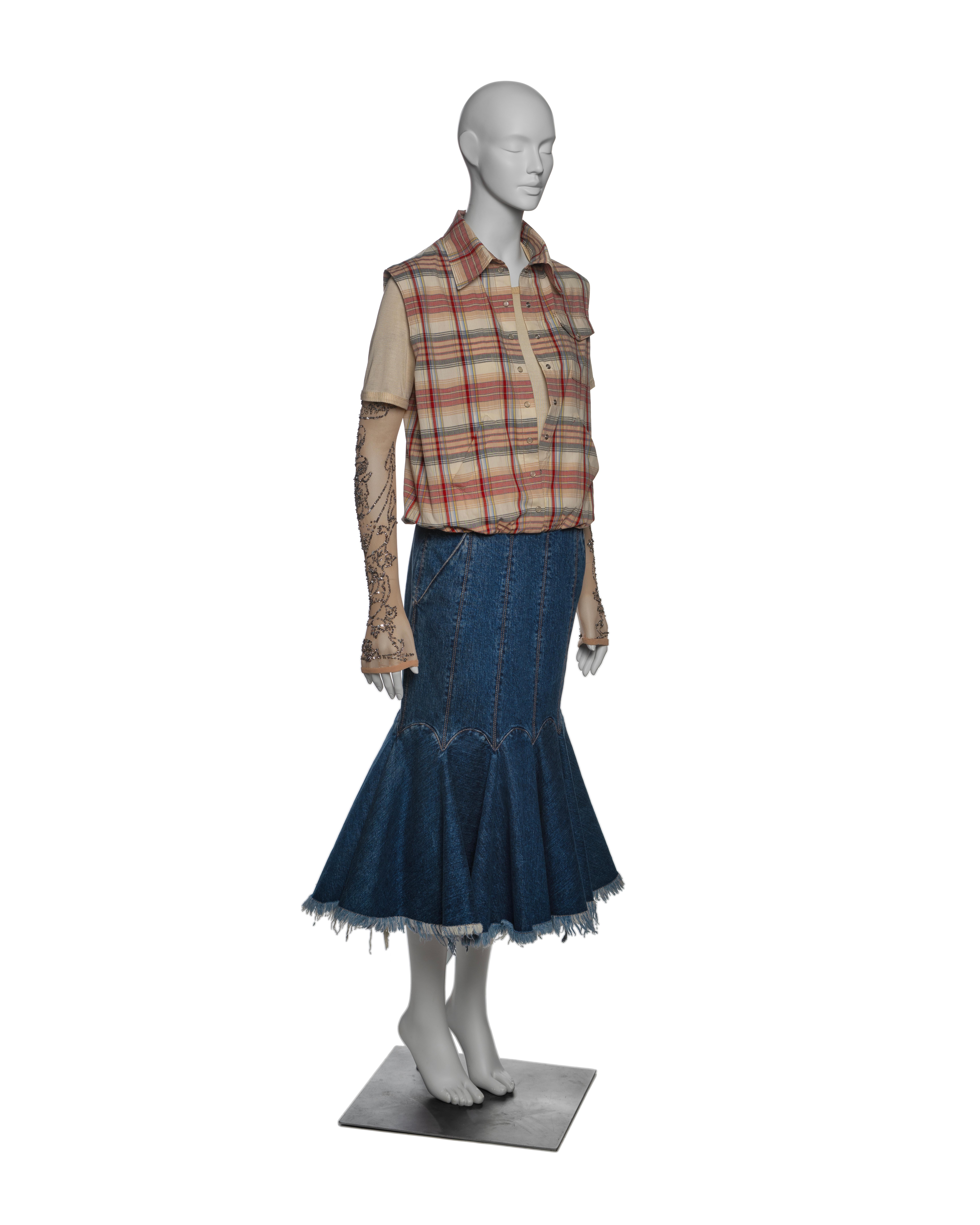 Alexander McQueen Layered Shirt and Denim Skirt Dress with Embroidery, SS 2004 For Sale 1