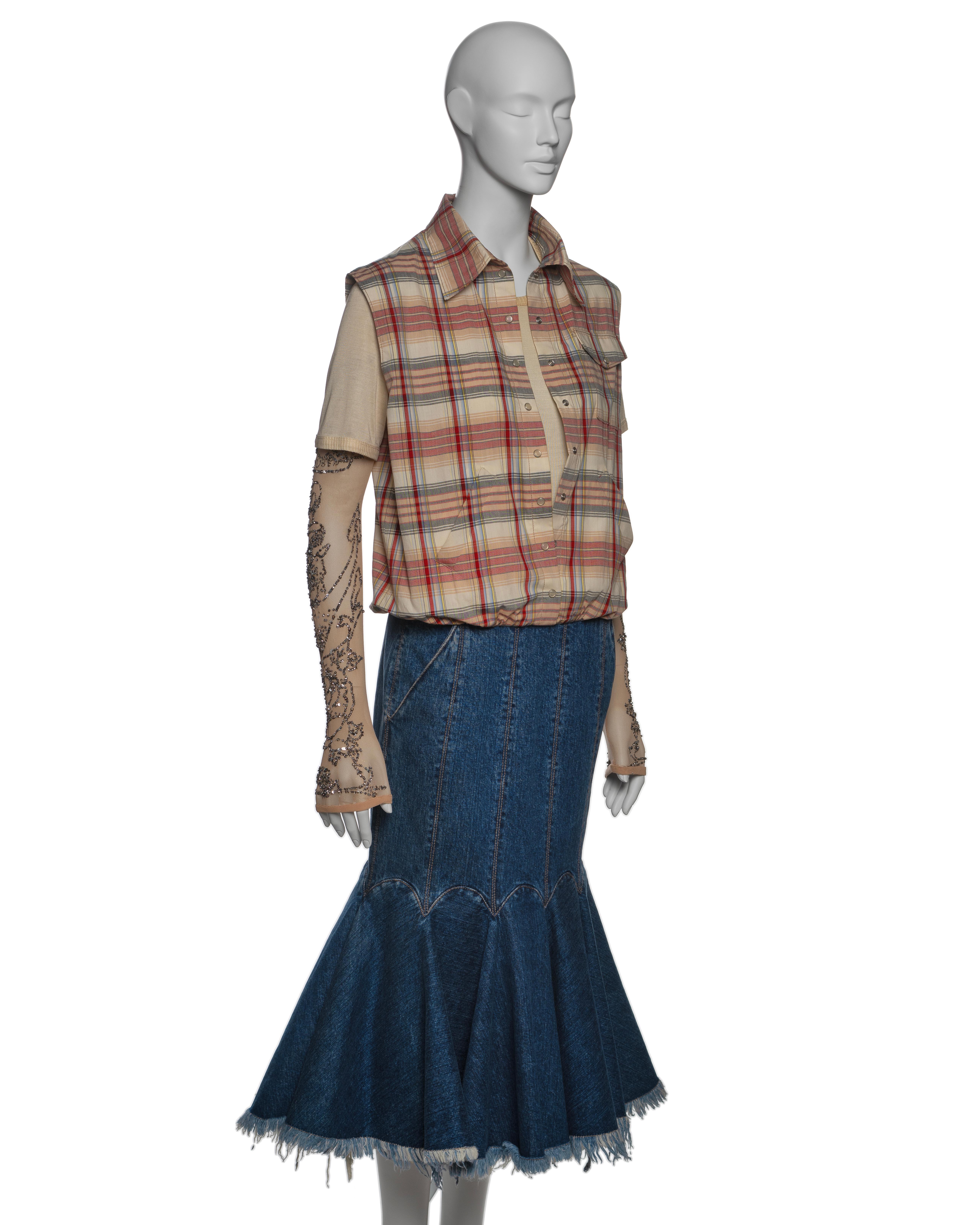 Alexander McQueen Layered Shirt and Denim Skirt Dress with Embroidery, SS 2004 For Sale 2