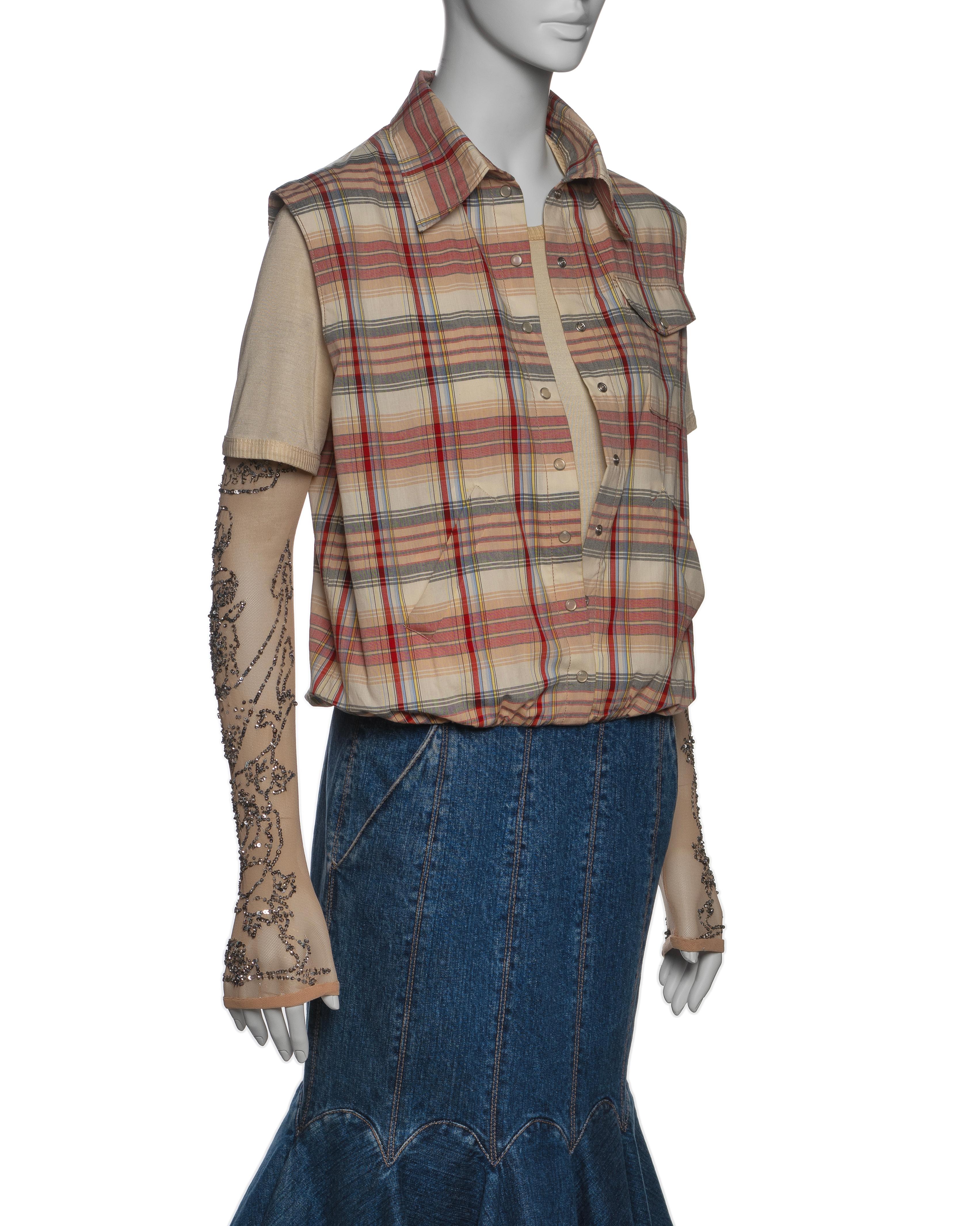 Alexander McQueen Layered Shirt and Denim Skirt Dress with Embroidery, SS 2004 For Sale 3