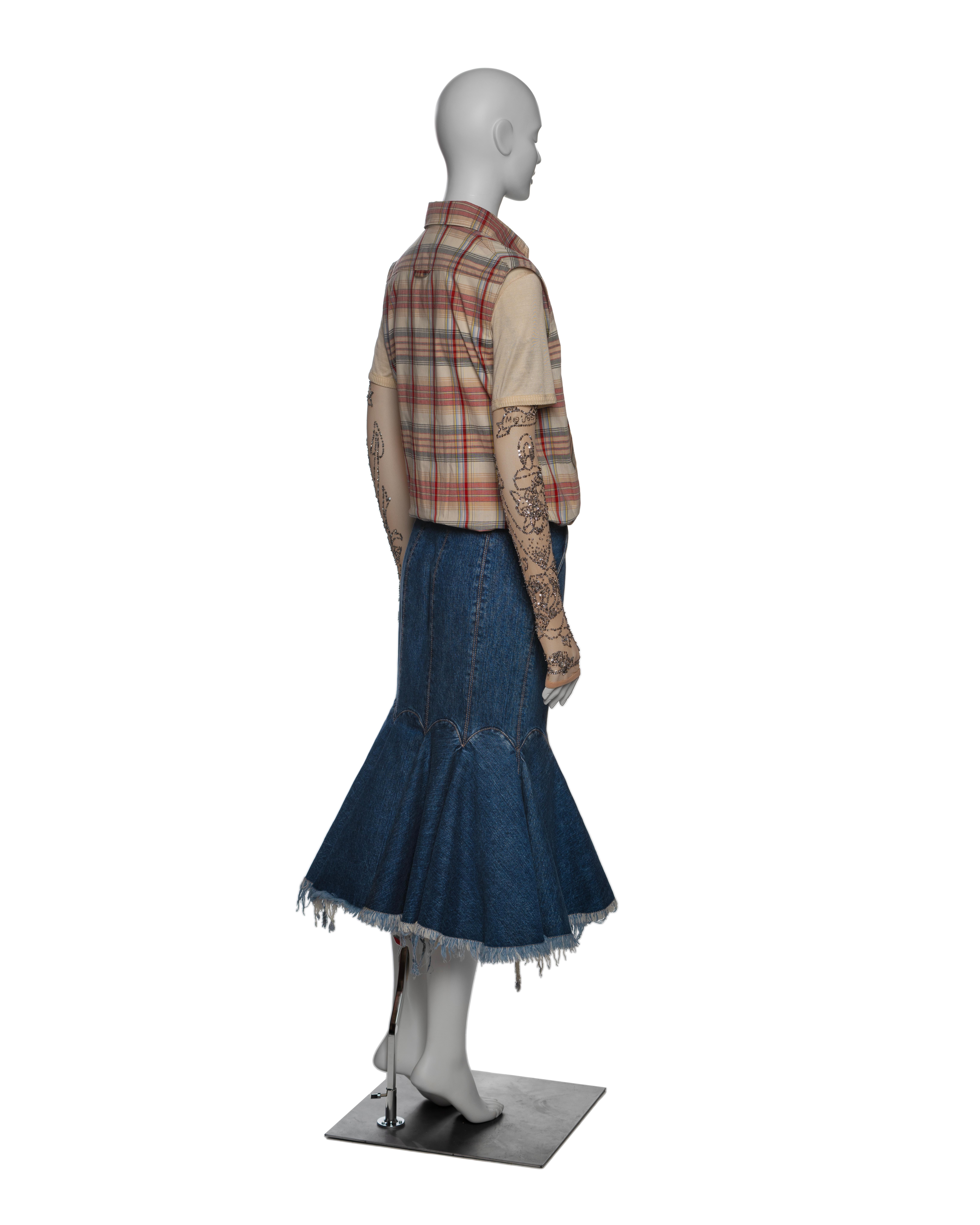 Alexander McQueen Layered Shirt and Denim Skirt Dress with Embroidery, SS 2004 For Sale 4