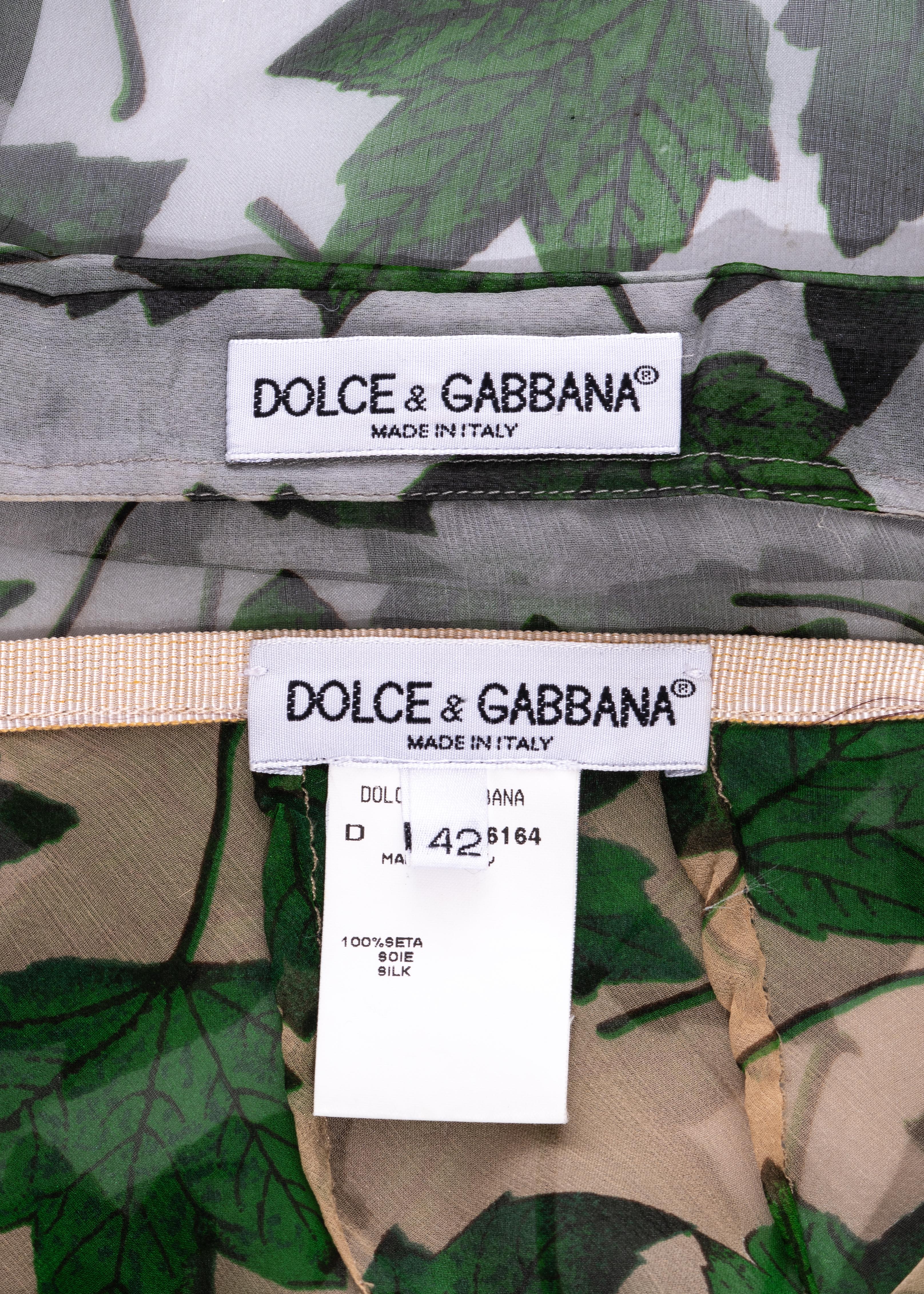 Dolce & Gabbana leaf print silk chiffon blouse and pants set, ss 1997 For Sale 1