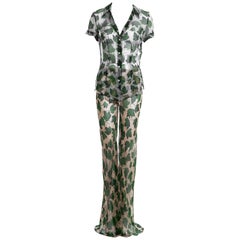 Vintage Dolce & Gabbana leaf print silk chiffon blouse and pants set, ss 1997