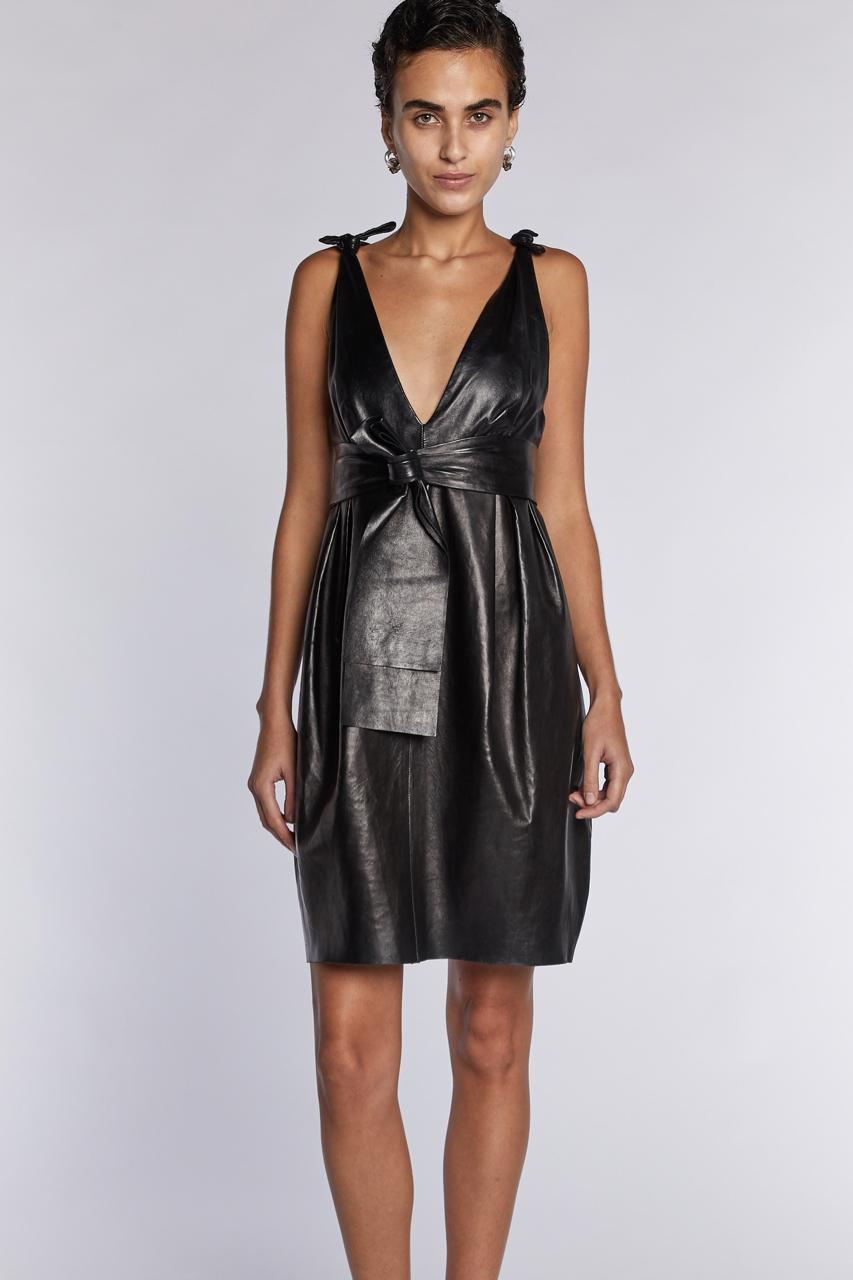 Black Alexander McQueen Leather Dress With Belt S/S 2006 For Sale