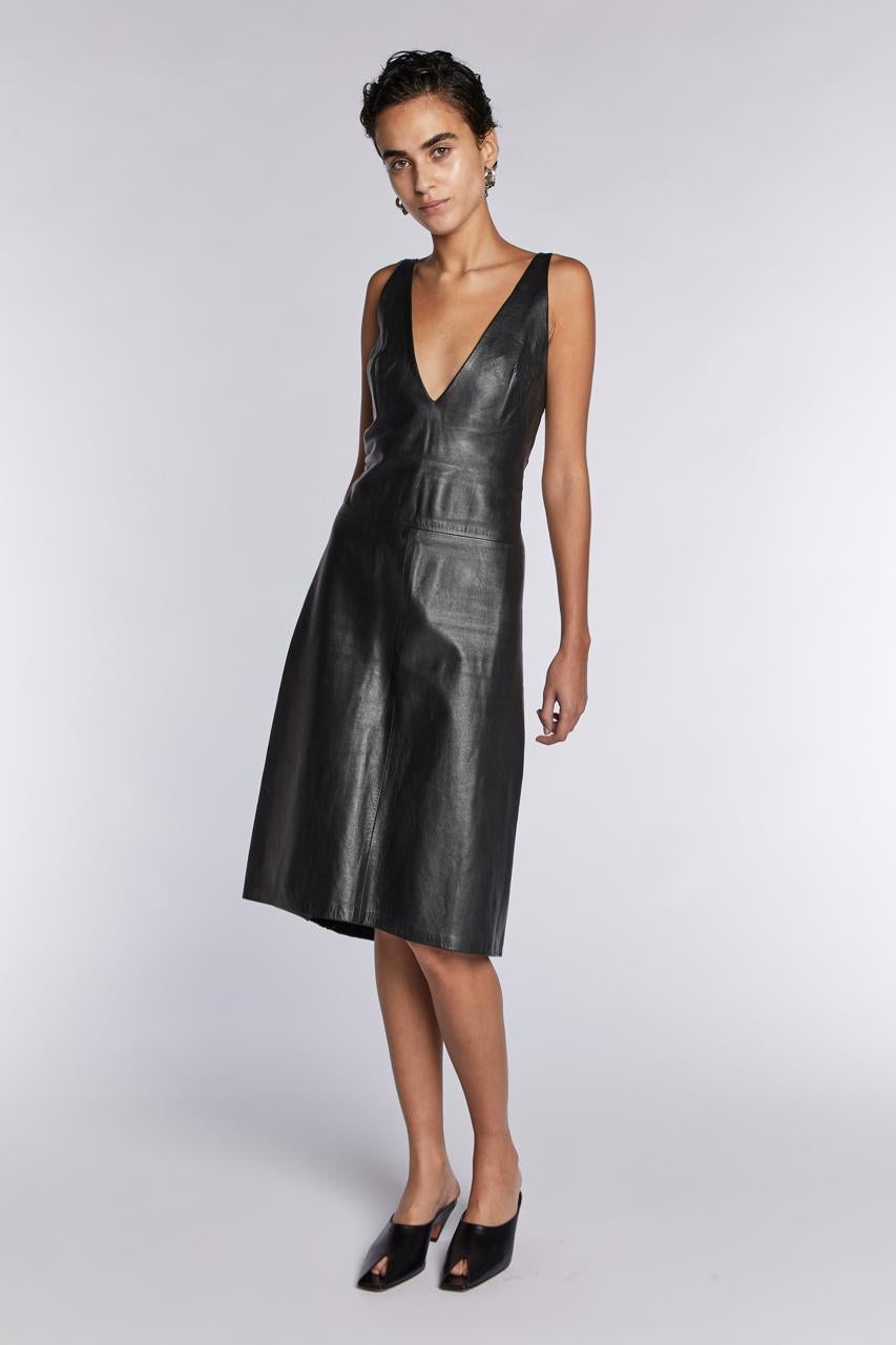 Black Alexander McQueen Leather Dress with Low Back S/S 1997 For Sale