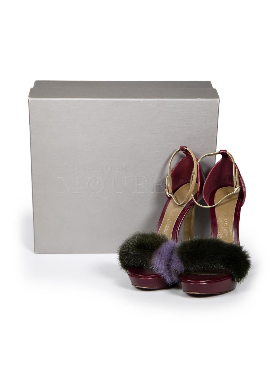 Alexander McQueen Leather Fur Trim Heeled Sandals Size IT 38 For Sale 3