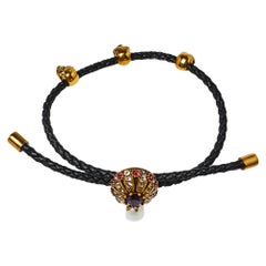Alexander McQueen Leather Gold Tone Jewel Friendship Bracelet