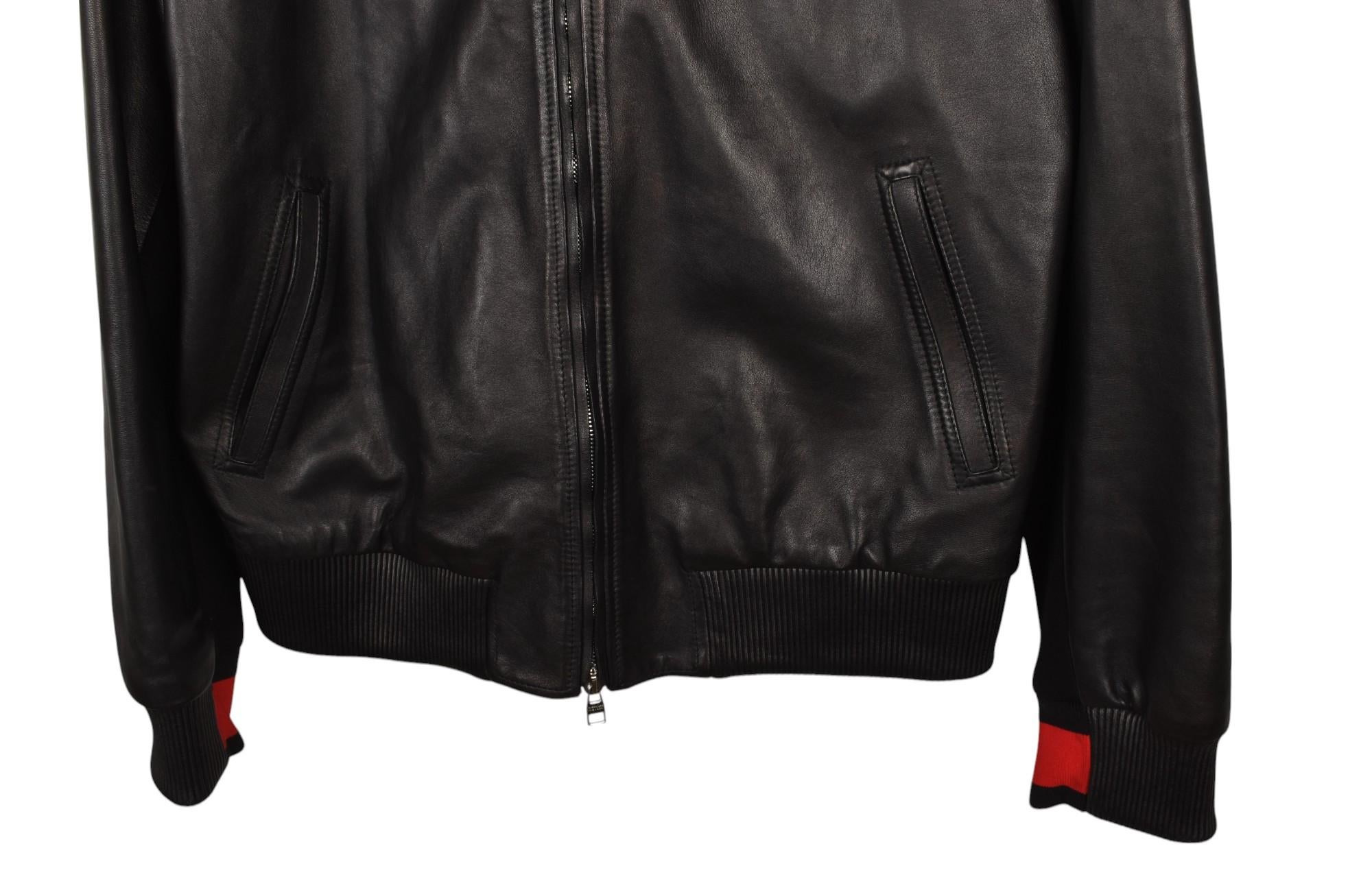 Black Alexander Mcqueen Leather Men Jacket Bomber Size 54/XL, S1455 For Sale