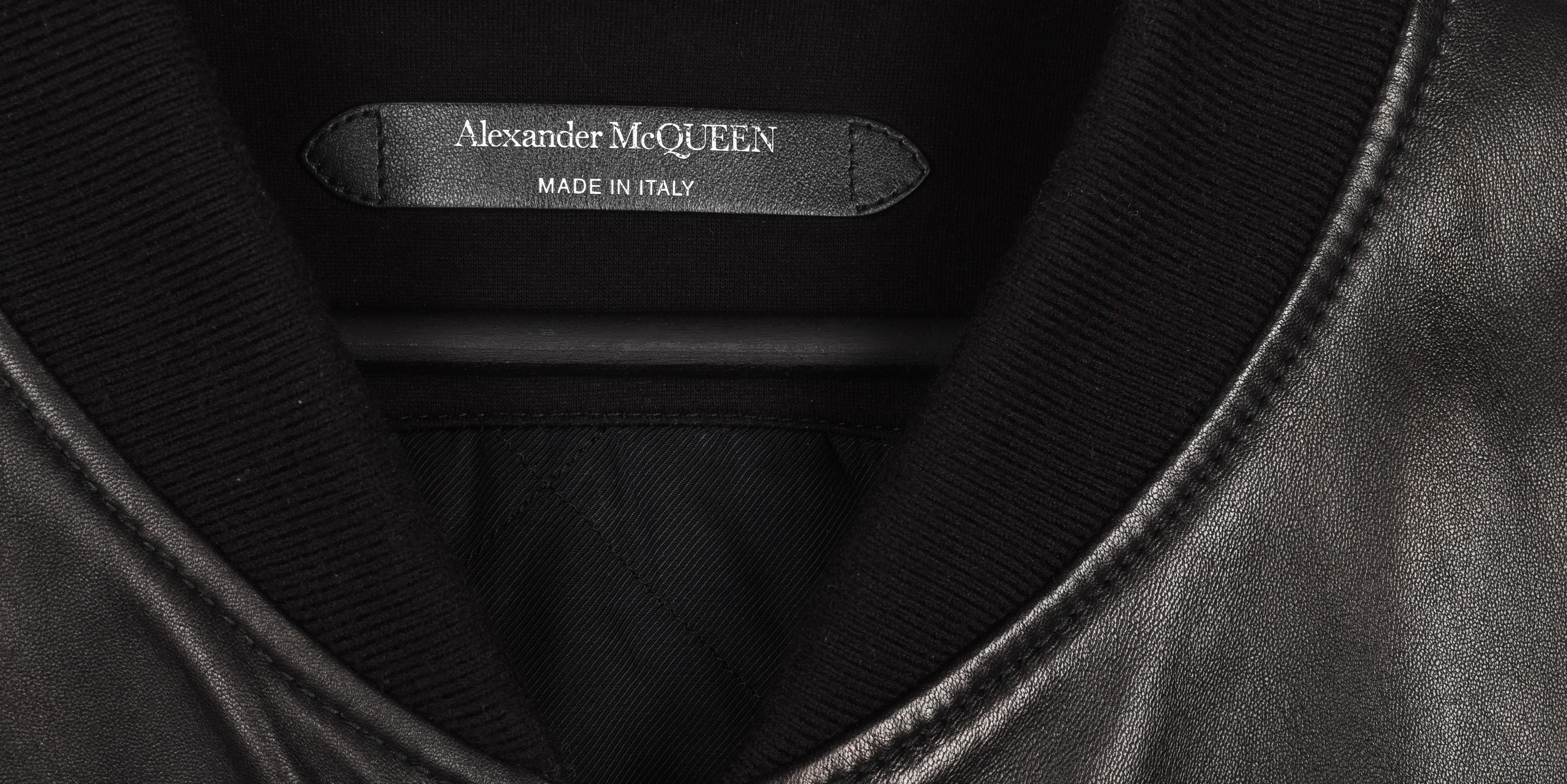 Men's Alexander Mcqueen Leather Men Jacket Bomber Size 54/XL, S1455 For Sale