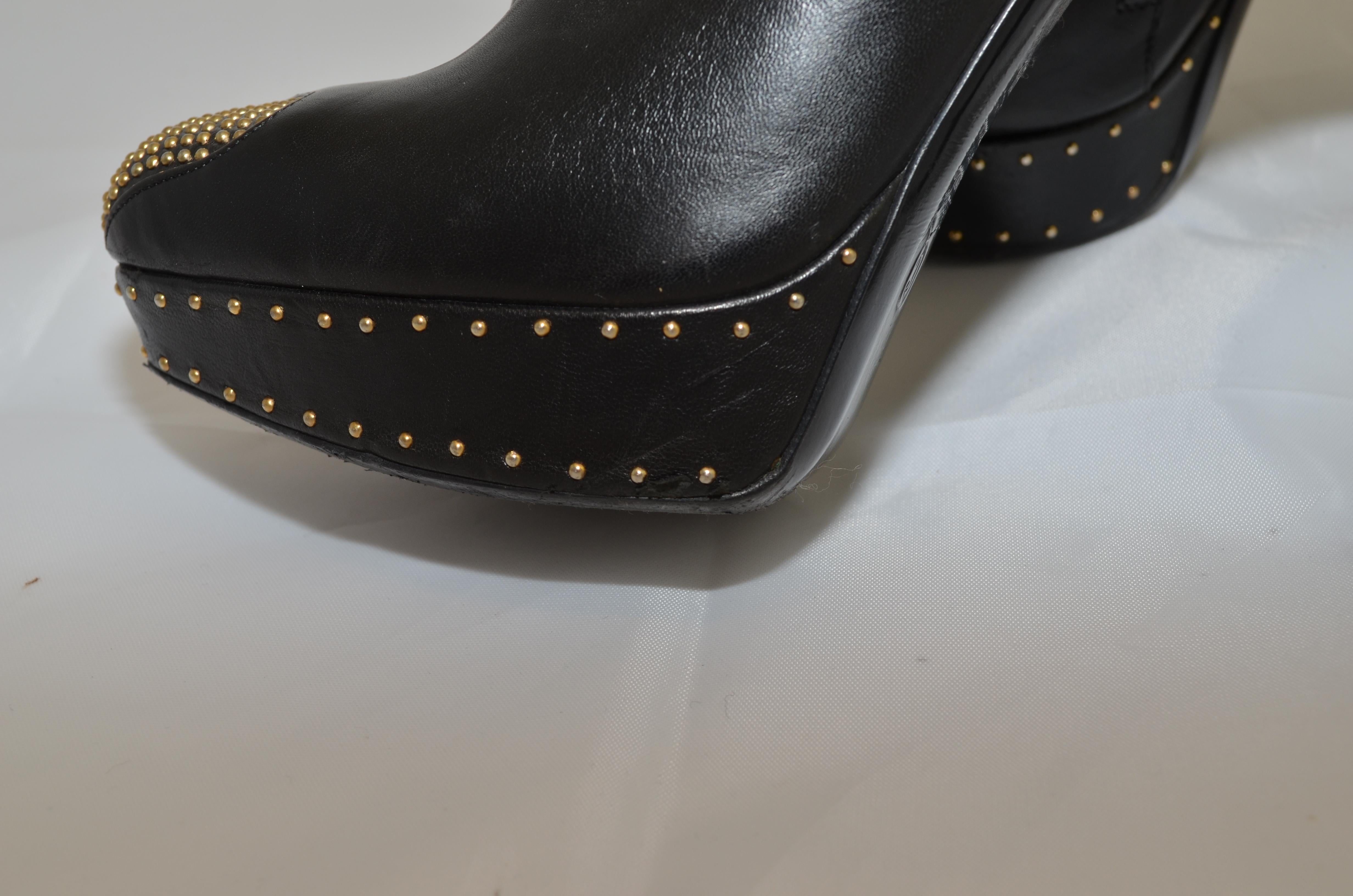 Alexander McQueen Leather Platform Boots with Studded Heart Motif For Sale 2