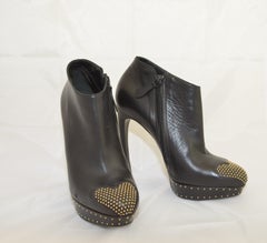 Alexander McQueen Leather Platform Boots with Studded Heart Motif