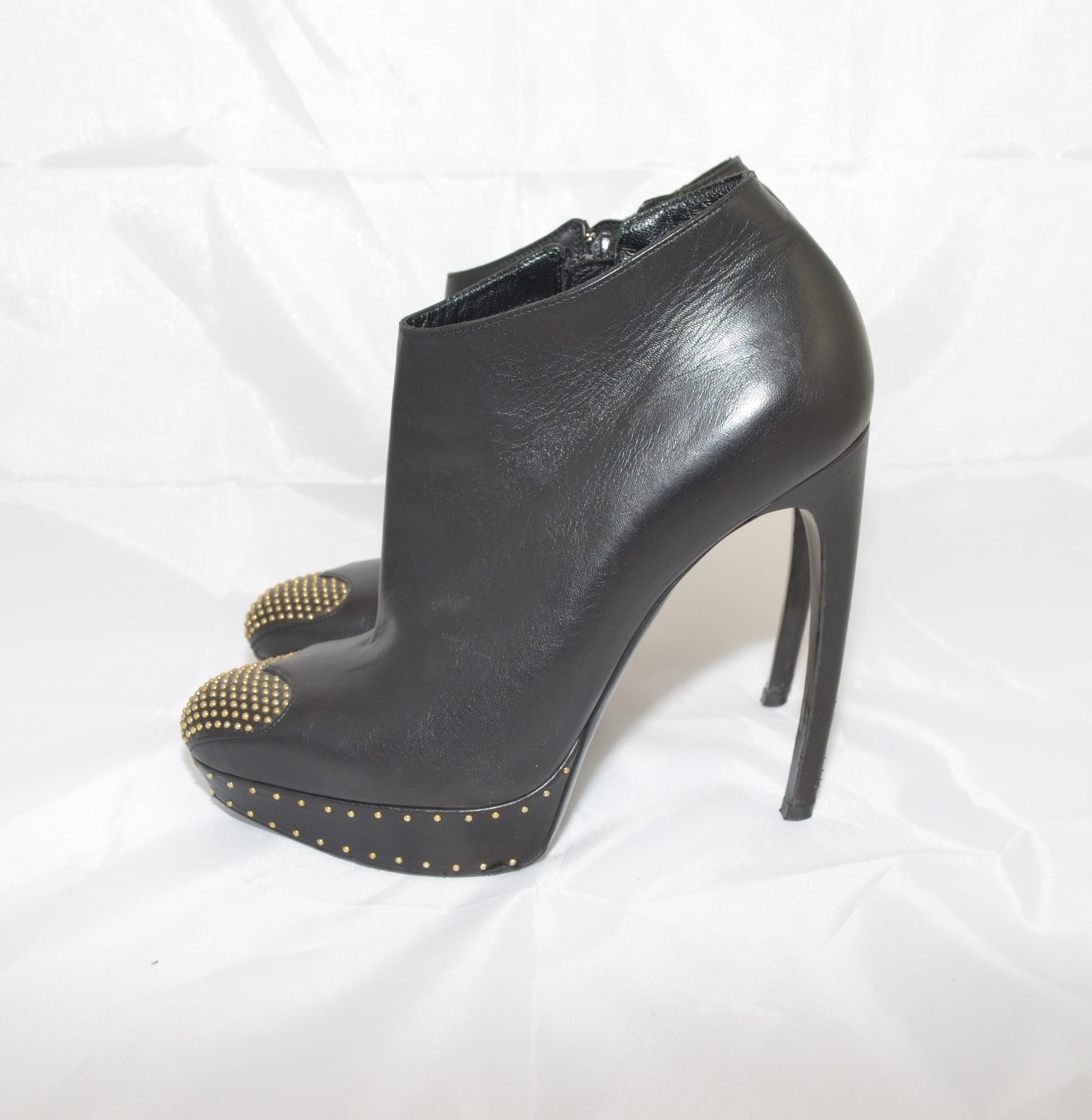 Black Alexander McQueen Leather Platform Boots with Studded Heart Motif For Sale