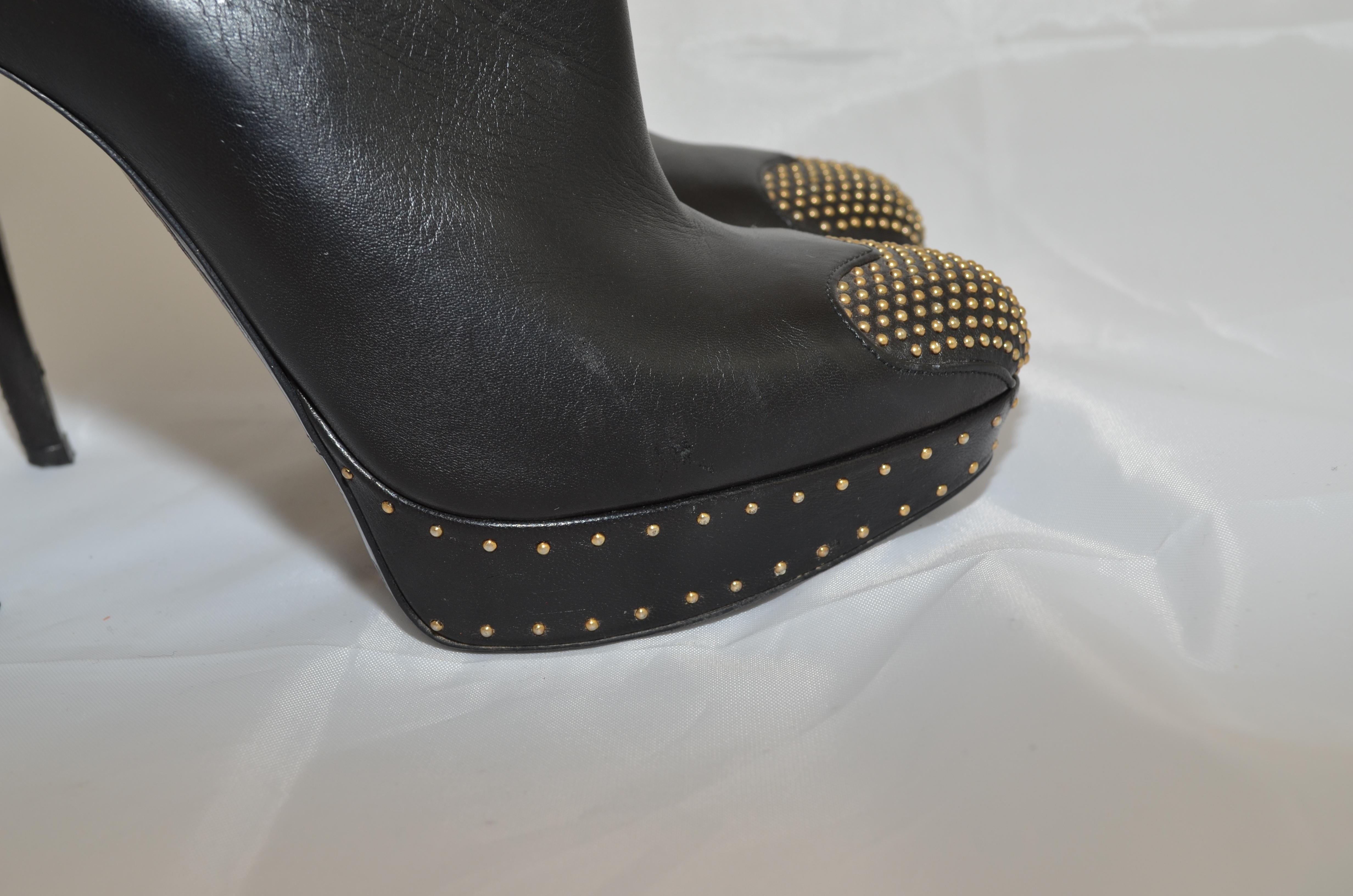 Women's Alexander McQueen Leather Platform Boots with Studded Heart Motif For Sale