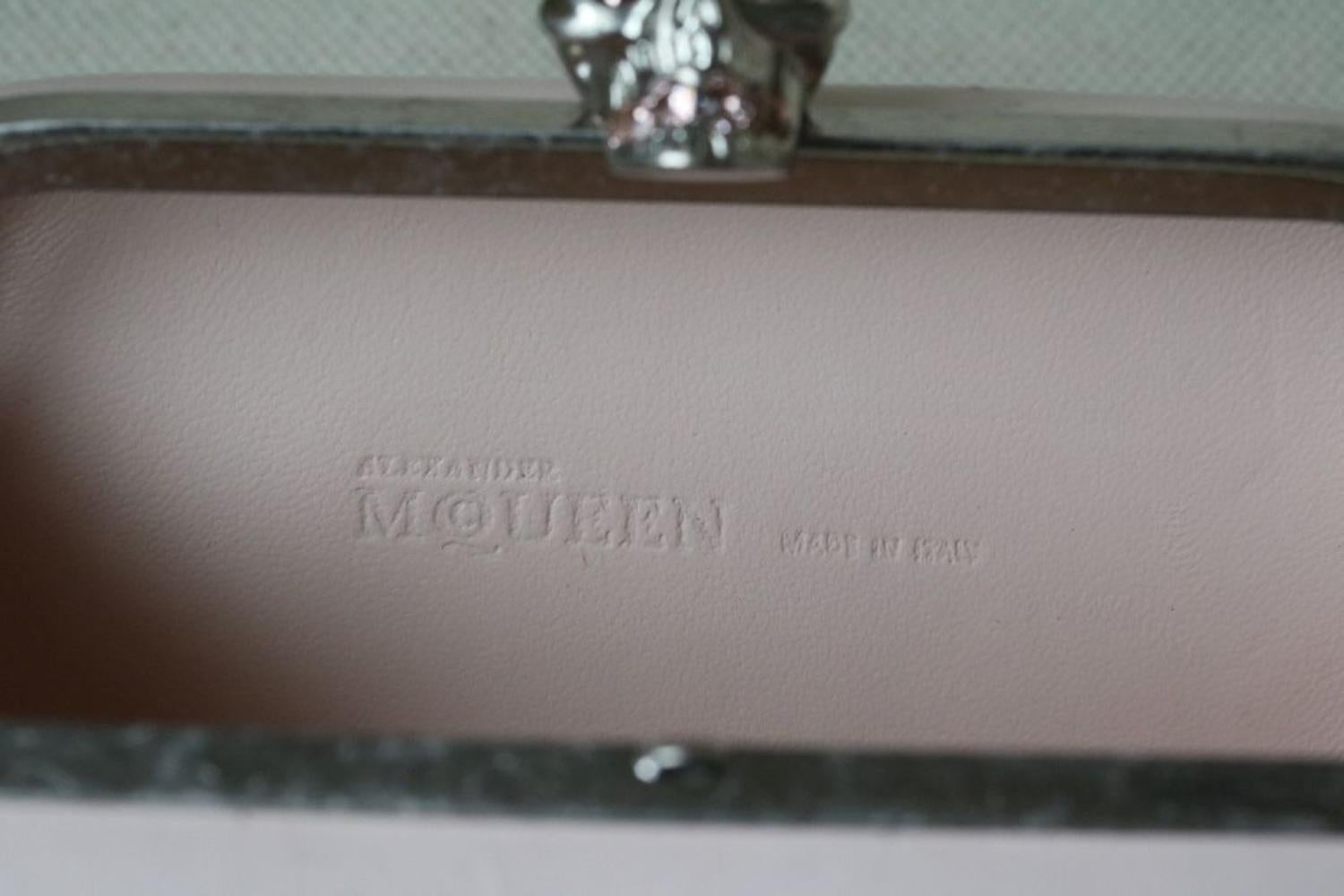 Beige Alexander McQueen Leather Skull Box Clutch Bag