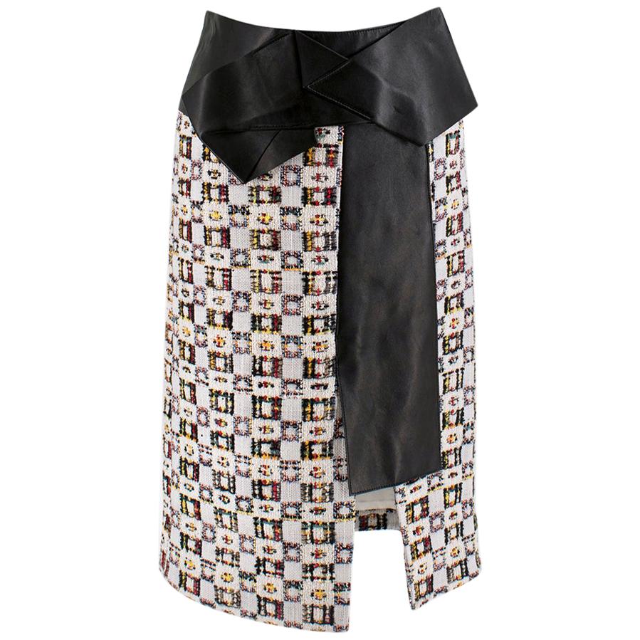 Alexander McQueen Leather-Trimmed Tweed Skirt 38