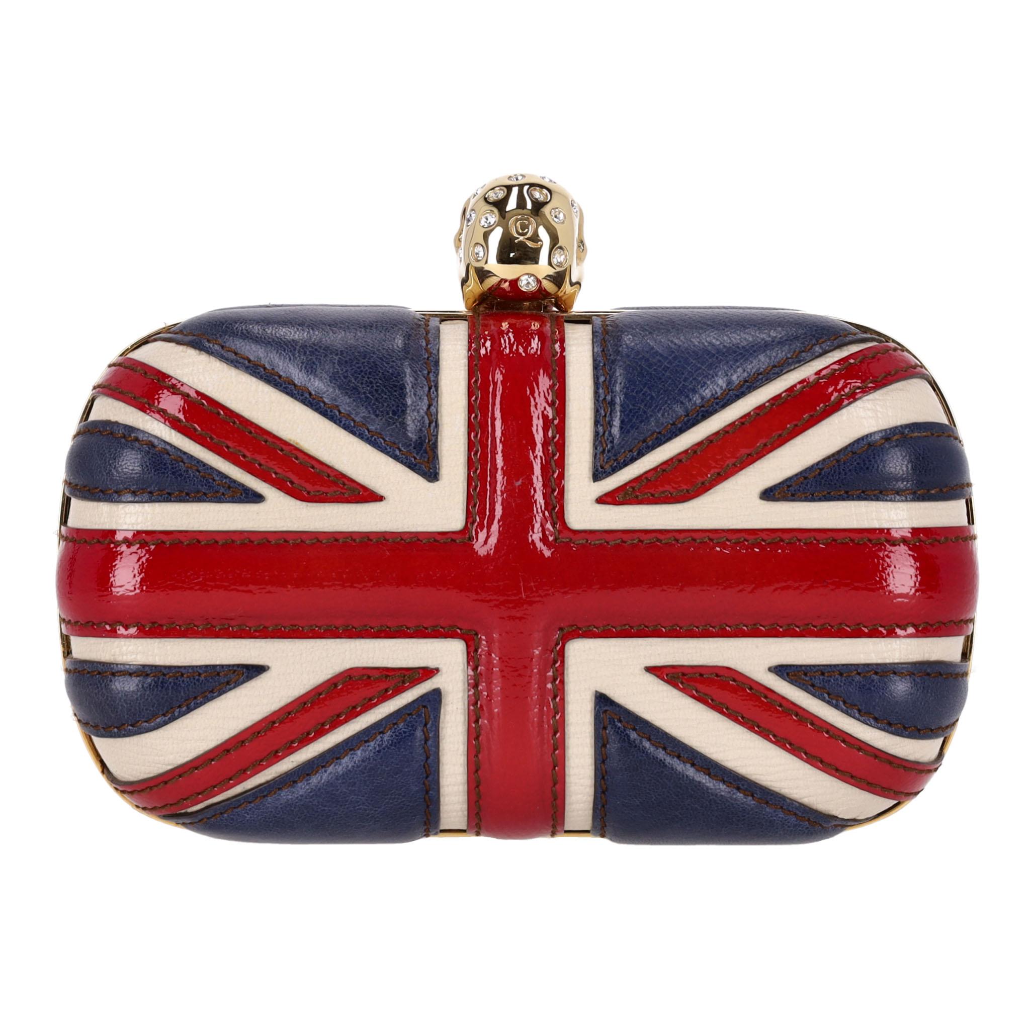 Alexander McQueen Leder Union Jack Totenkopf Box Clutch Tasche im Zustand „Hervorragend“ im Angebot in London, GB