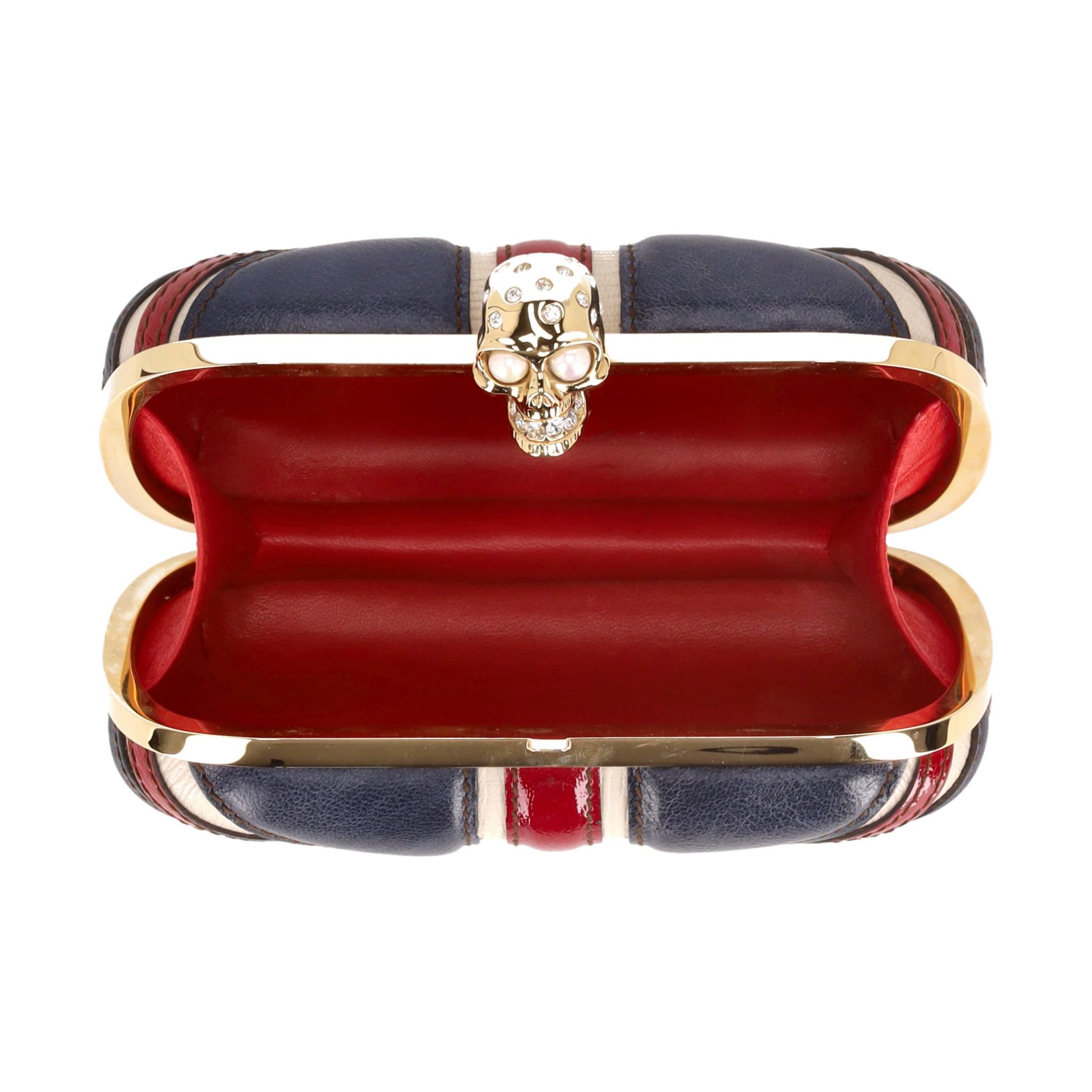Alexander McQueen Leder Union Jack Totenkopf Box Clutch Tasche im Angebot 1