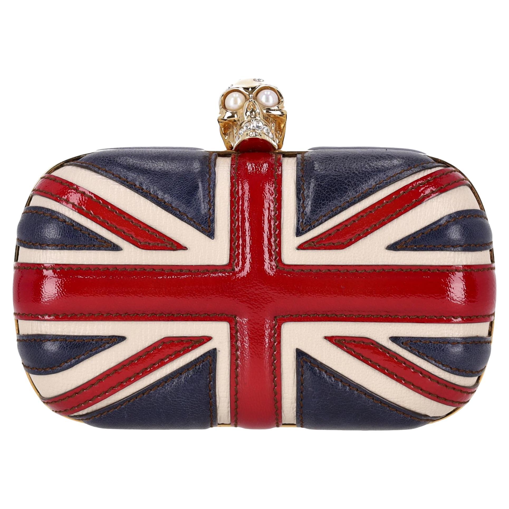 Alexander McQueen Leder Union Jack Totenkopf Box Clutch Tasche im Angebot