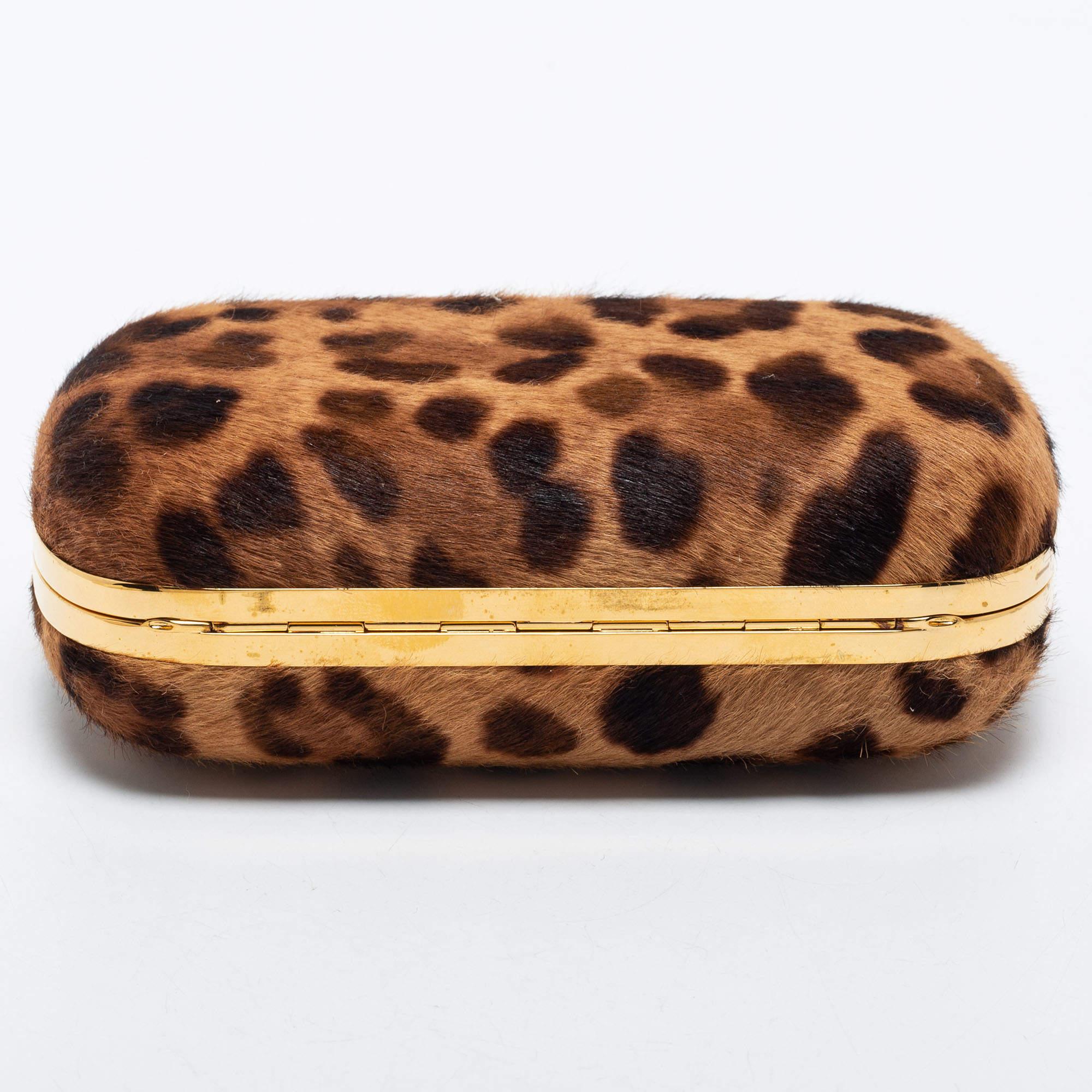 Women's Alexander McQueen Leopard Print Calf Hair Skull Box Clutch