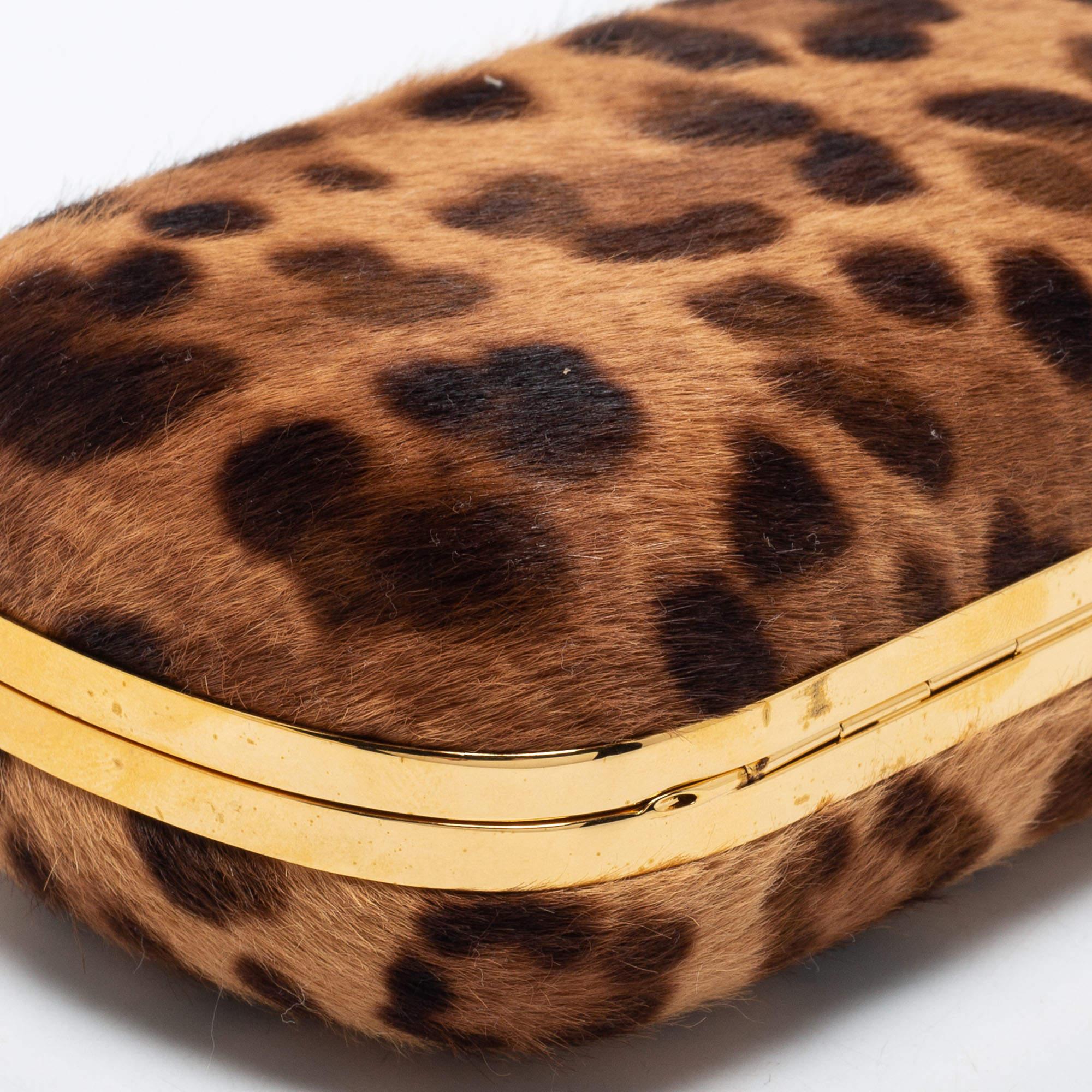 Alexander McQueen Leopard Print Calf Hair Skull Box Clutch 2