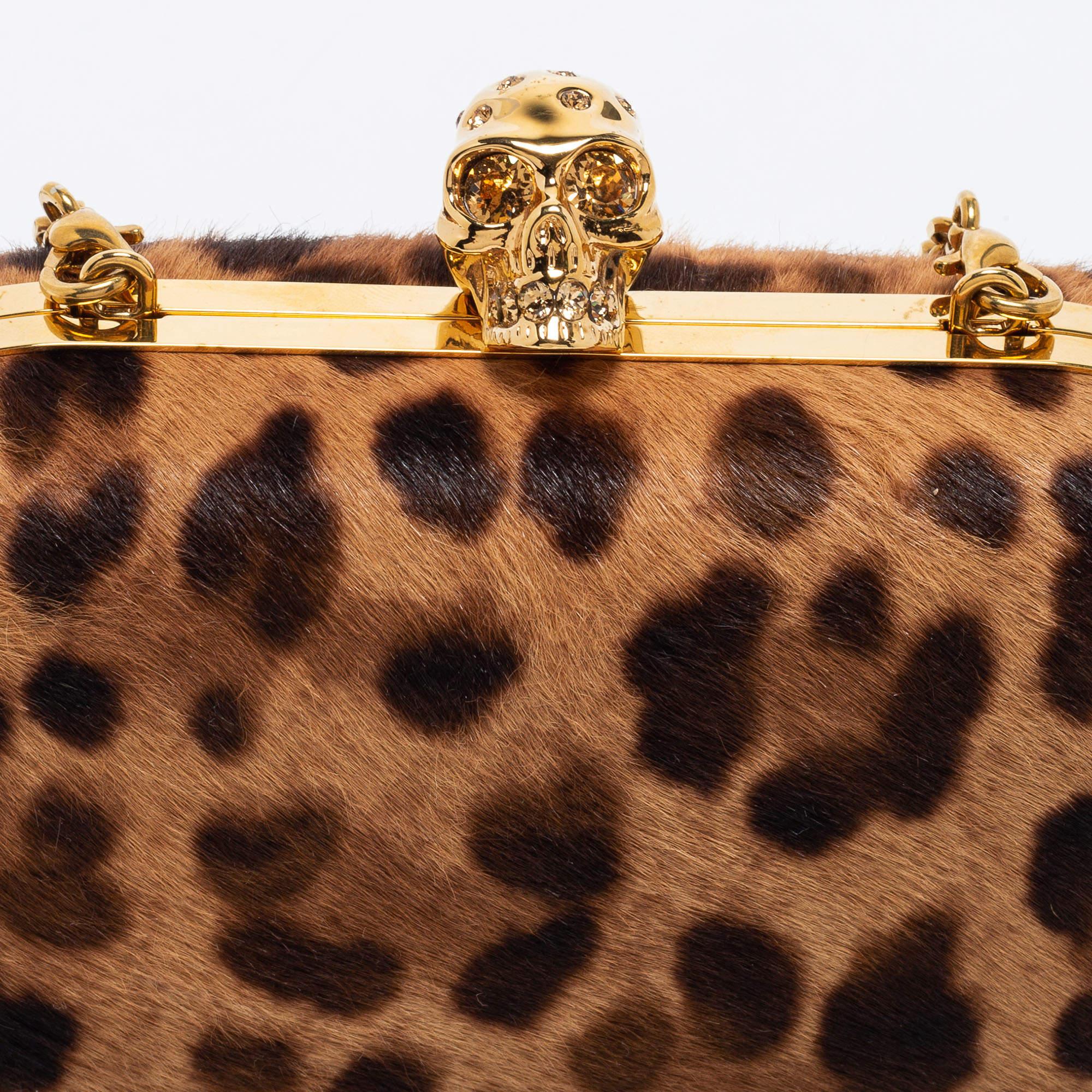 Alexander McQueen Leopard Print Calf Hair Skull Box Clutch 3