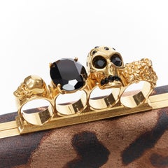 ALEXANDER MCQUEEN leopard print canvas 4-ring skull knuckleduster box clutch