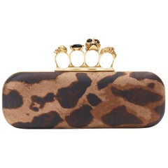 ALEXANDER MCQUEEN Leopardenmuster Canvas 4-Ring Totenkopf Schlagring Box Clutch