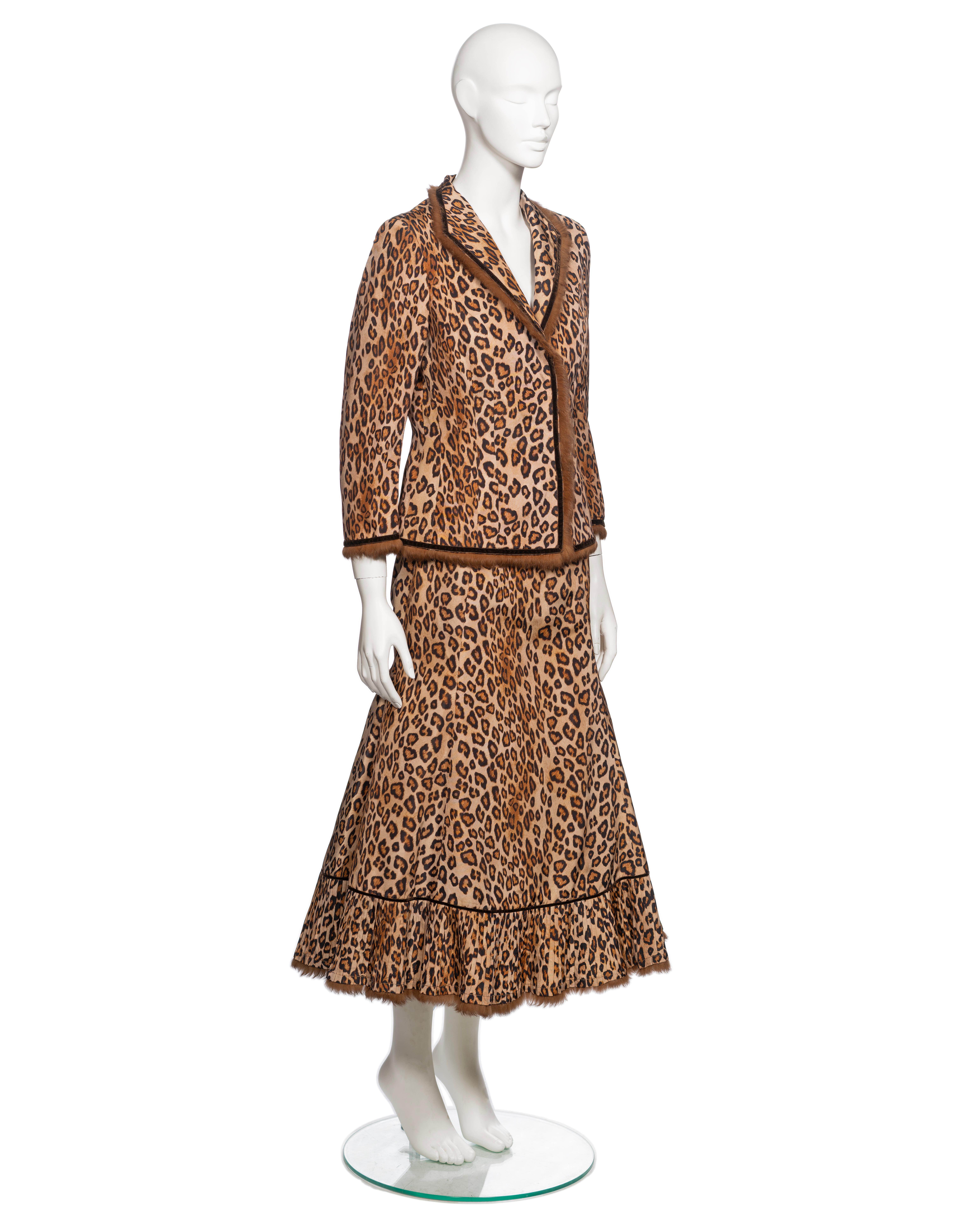 Alexander McQueen Leopard Print Silk and Fur Jacket and Skirt Suit, FW 2005 For Sale 1