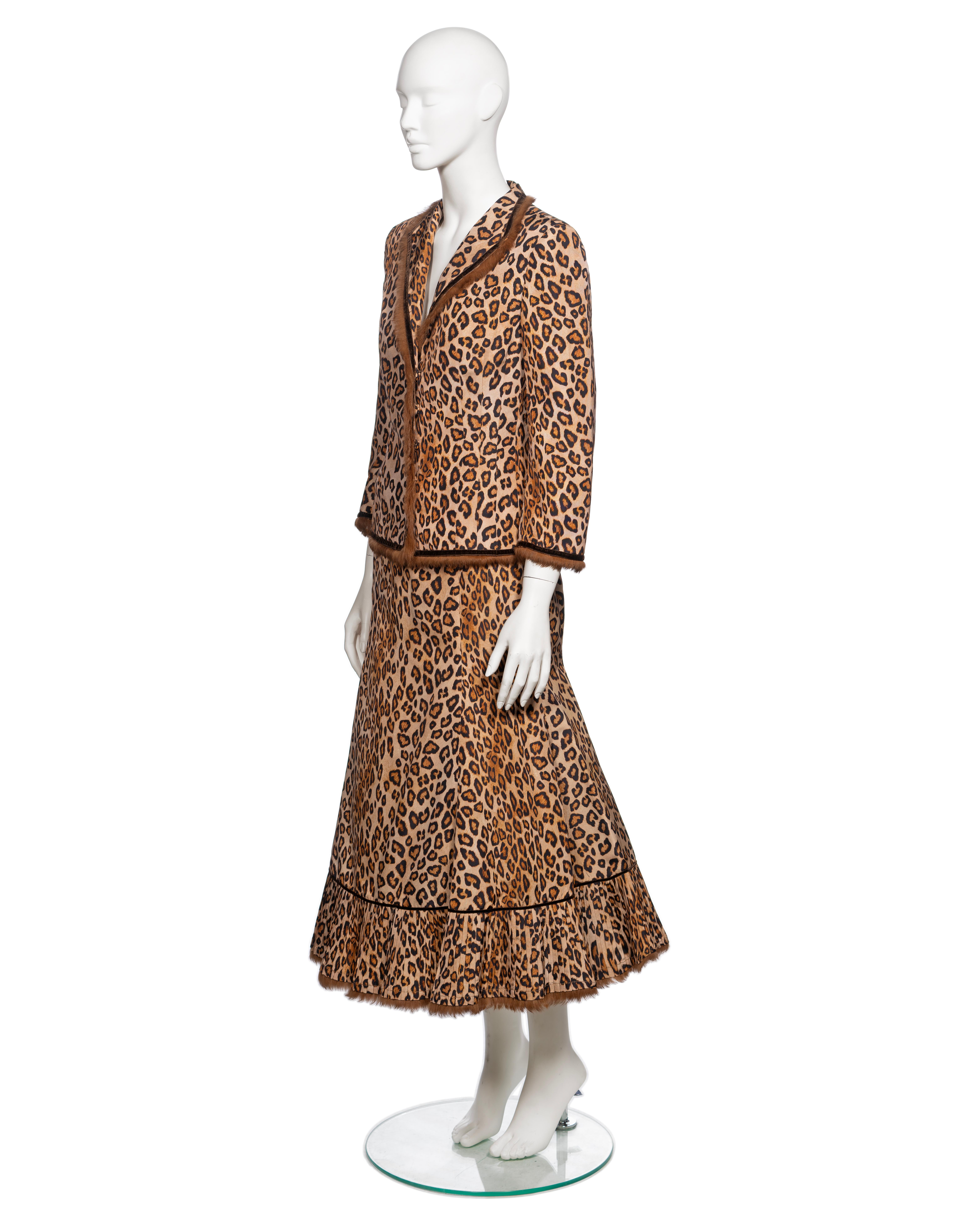 Alexander McQueen Leopard Print Silk and Fur Jacket and Skirt Suit, FW 2005 For Sale 5