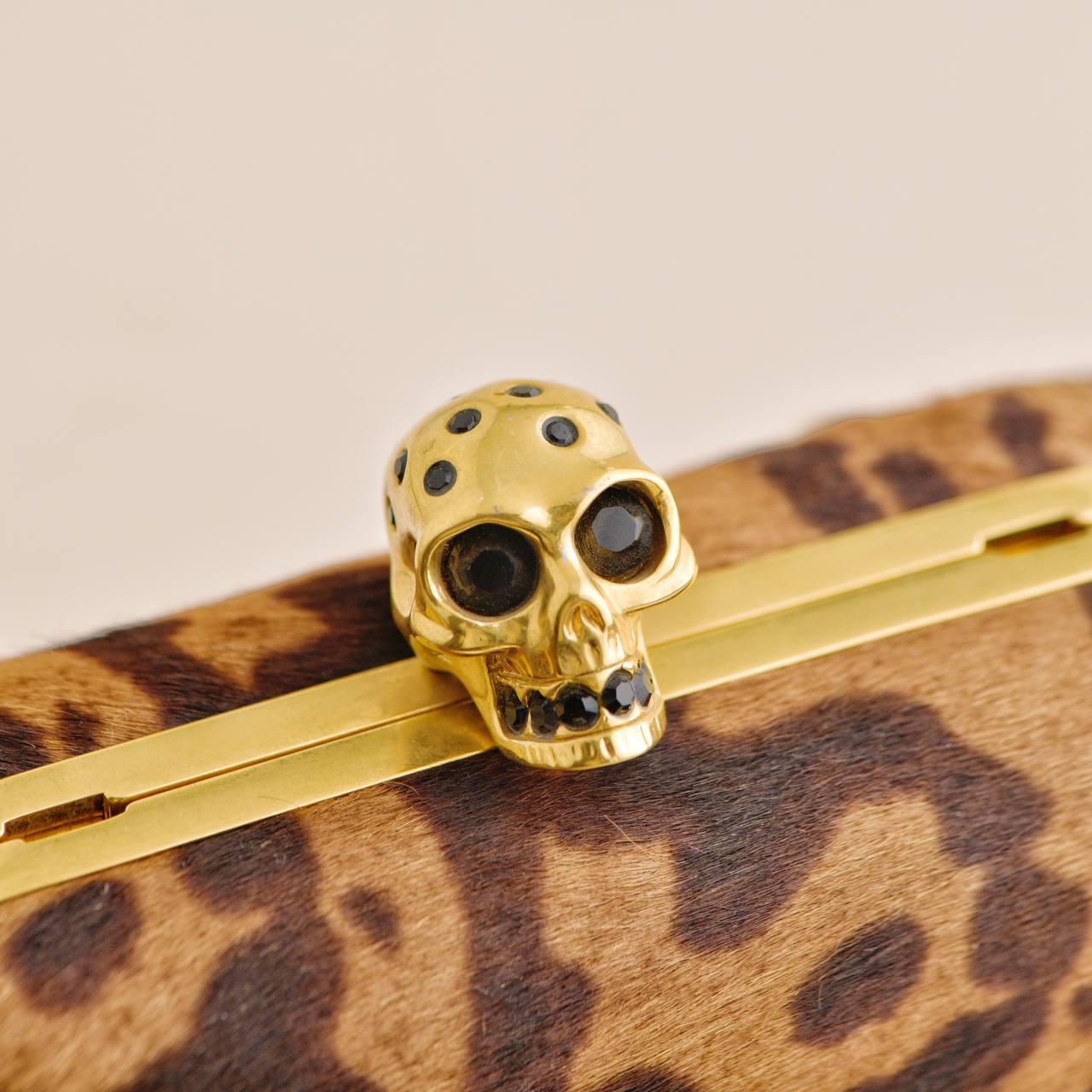 ALEXANDER MCQUEEN Leopard Print Skull Box Clutch Bag For Sale 1