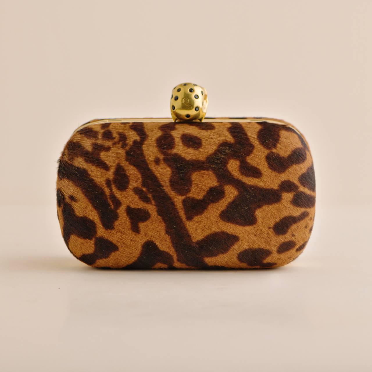 ALEXANDER MCQUEEN Leopard Print Skull Box Clutch Bag For Sale 4