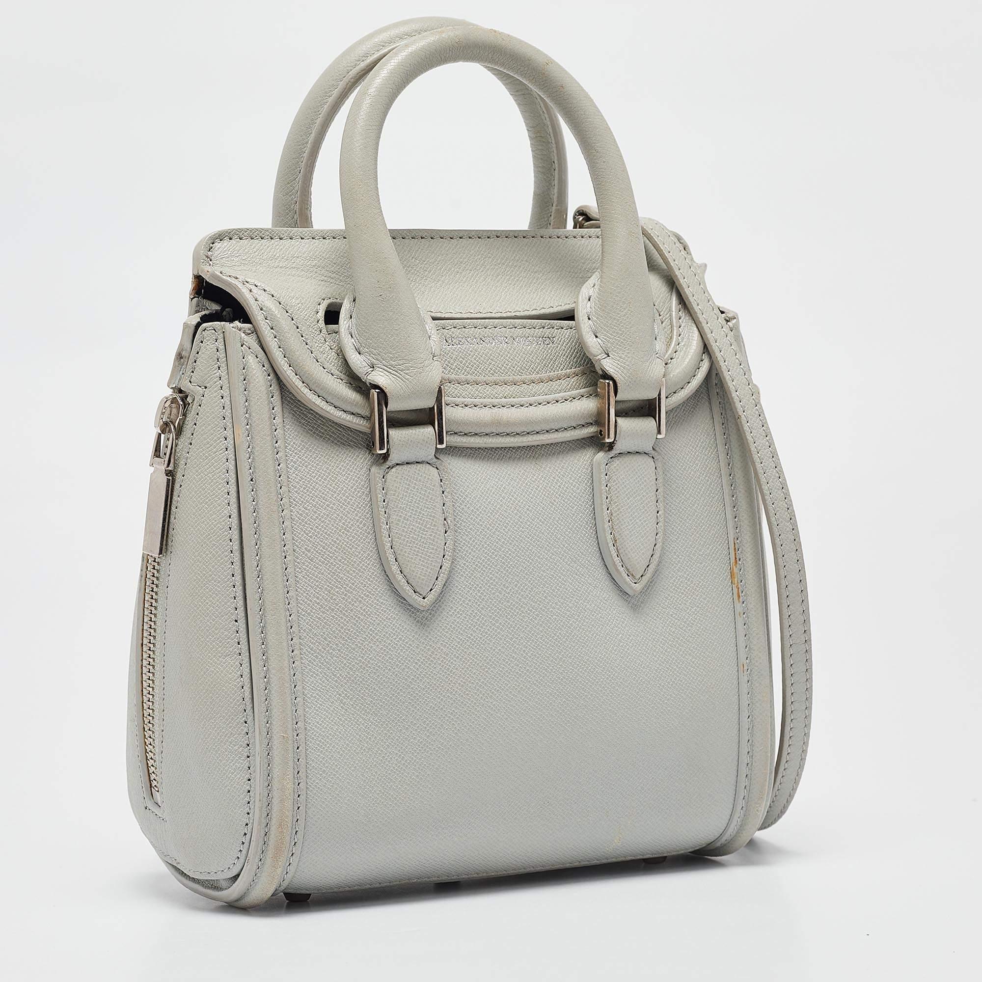 Gray Alexander McQueen Light Blue Leather Mini Heroine Shoulder Bag