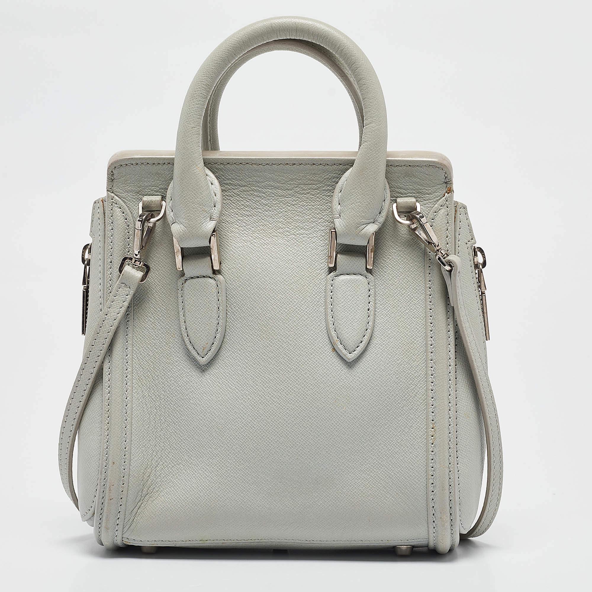 Alexander McQueen Light Blue Leather Mini Heroine Shoulder Bag In Fair Condition In Dubai, Al Qouz 2